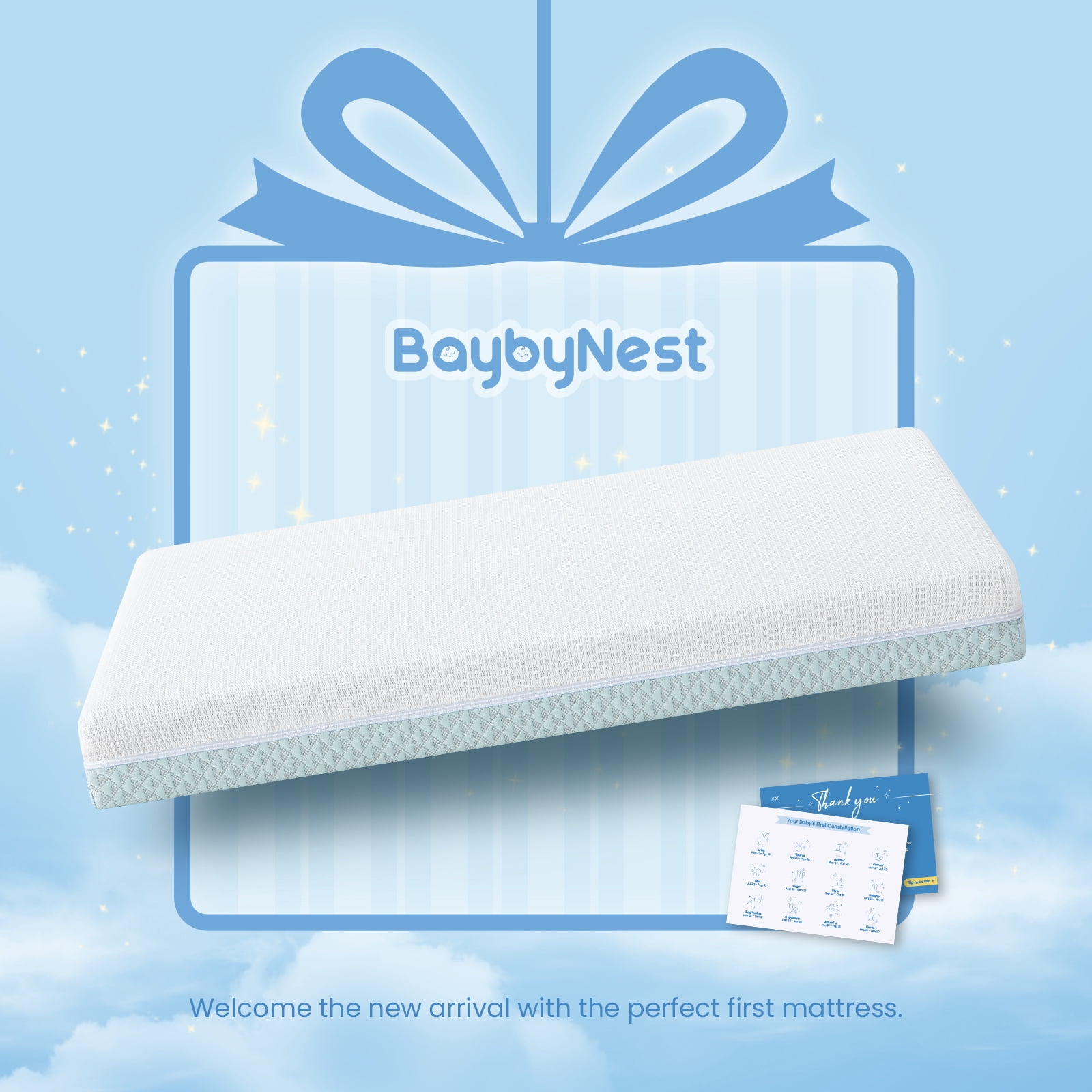 BaybyNest Mini Crib Mattress, Breathable Tencel-Lyocell Cover & Gel Memory Foam for Portable Cribs and Playards (Blue, 38x24x4 in) oxcob
