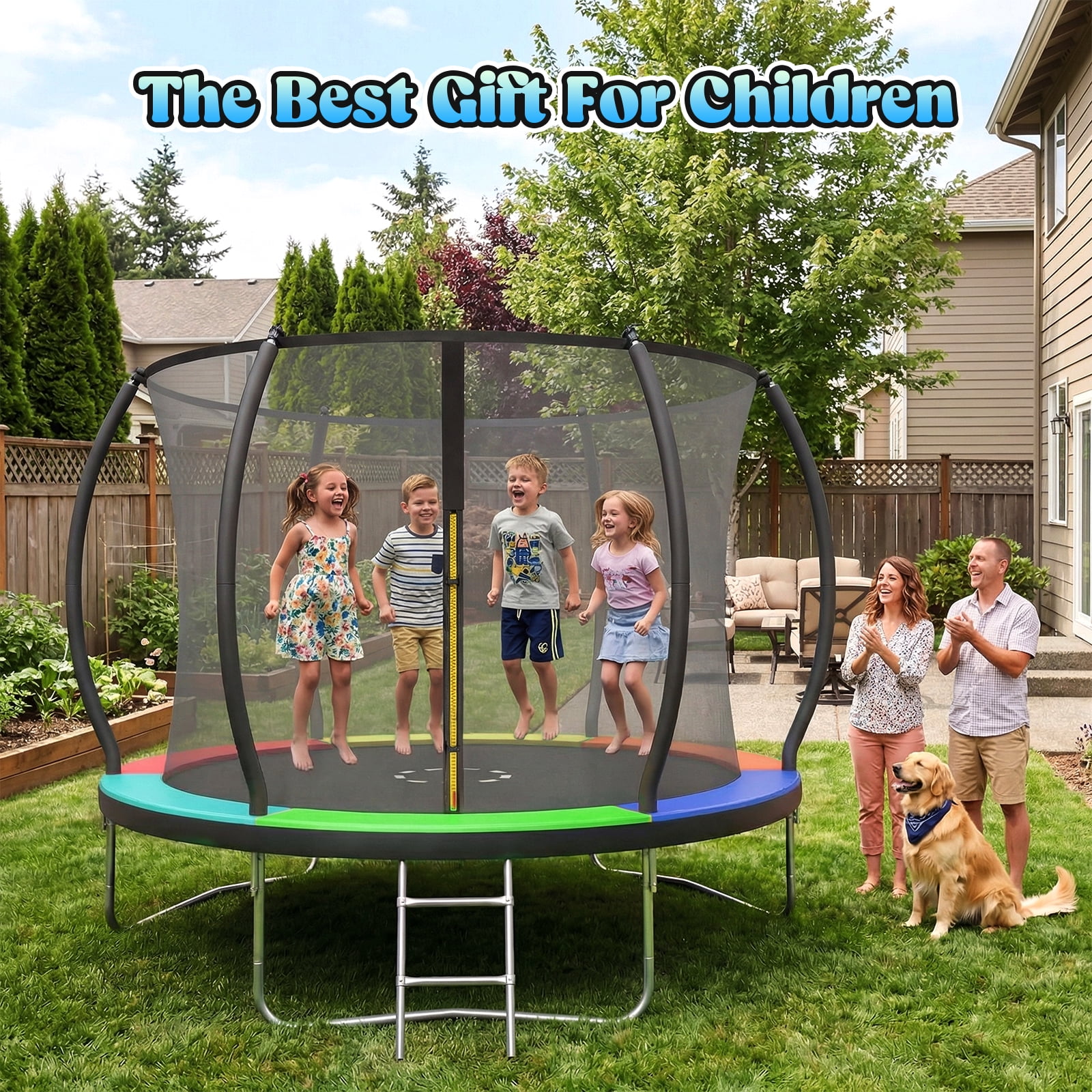 Gardwin Outdoor Round Trampoline with Enclosure Net and Ladder (10 ft) icagy