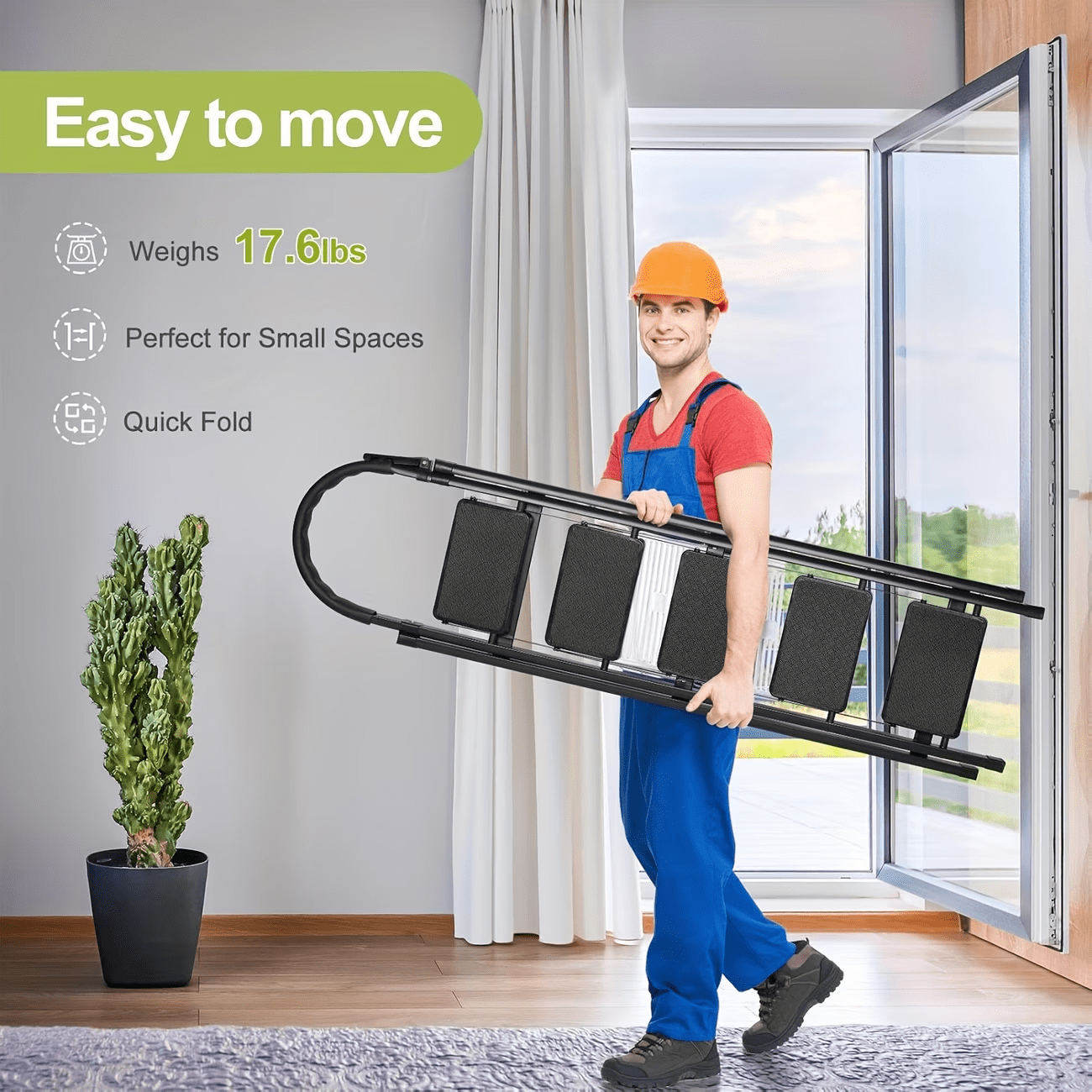 Generic Heavy-Duty Folding Ladder with Non-Slip Pedals and Safety Lock (Black, 57.48 in x 34.25 in x 38 in) q1tcx