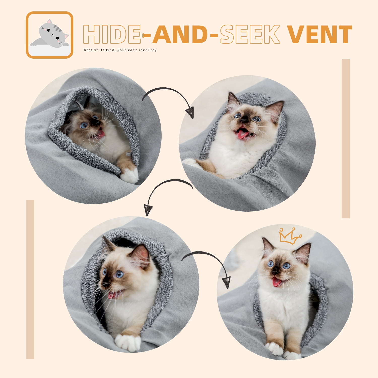 Pawz Road Cat Tunnel Collapsible Suede Hideaway Toy for Indoor Cats (Grey, 51.2 in) 1ggqj