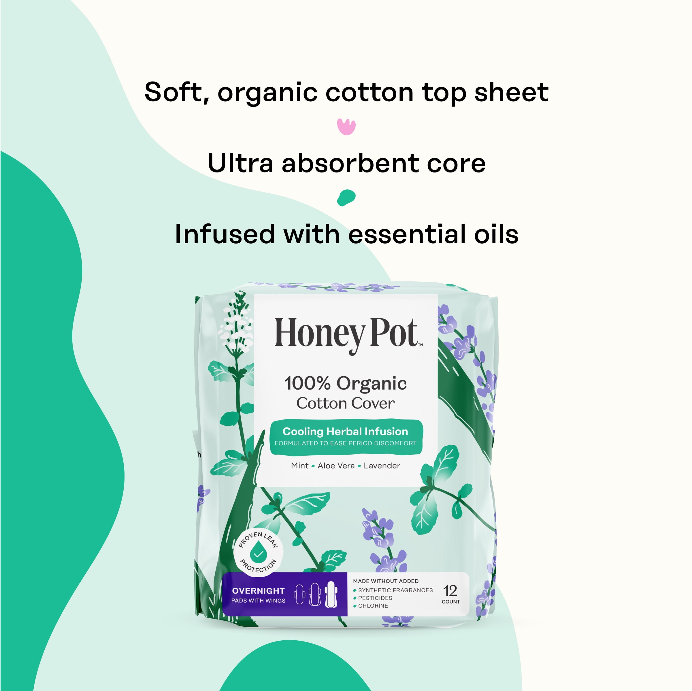 Honey Pot Organic Cotton Cover Herbal Infused Overnight Pads with Wings (12 Count) a0wwu