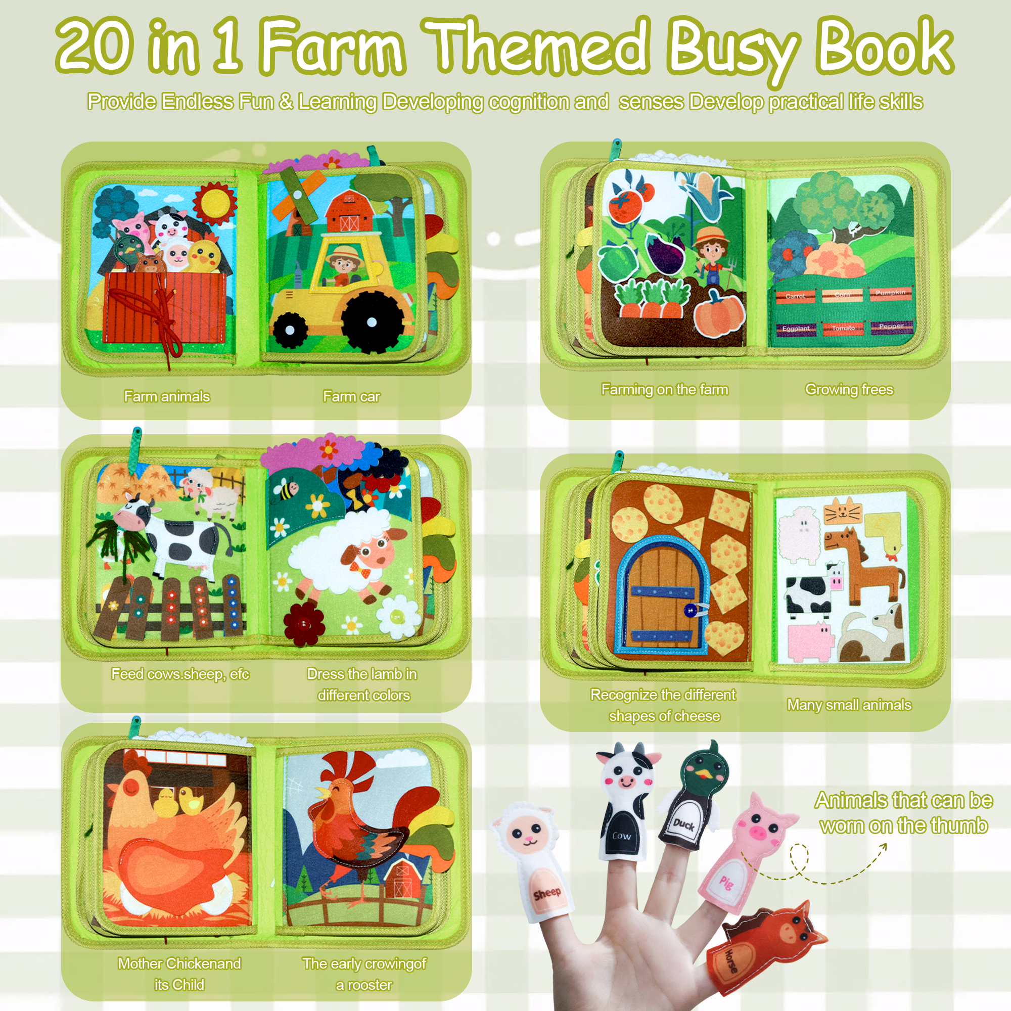 BIGODY Montessori Busy Book and Sensory Activity Board for Toddler Fine Motor Skill Development (8x10 in) kpeaz