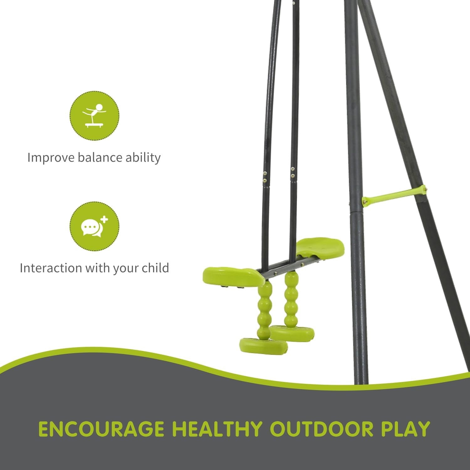 Segmart Heavy Duty Outdoor Metal Swing Set for Backyard with 2 Belt Swings and Glider (Green) f1rob