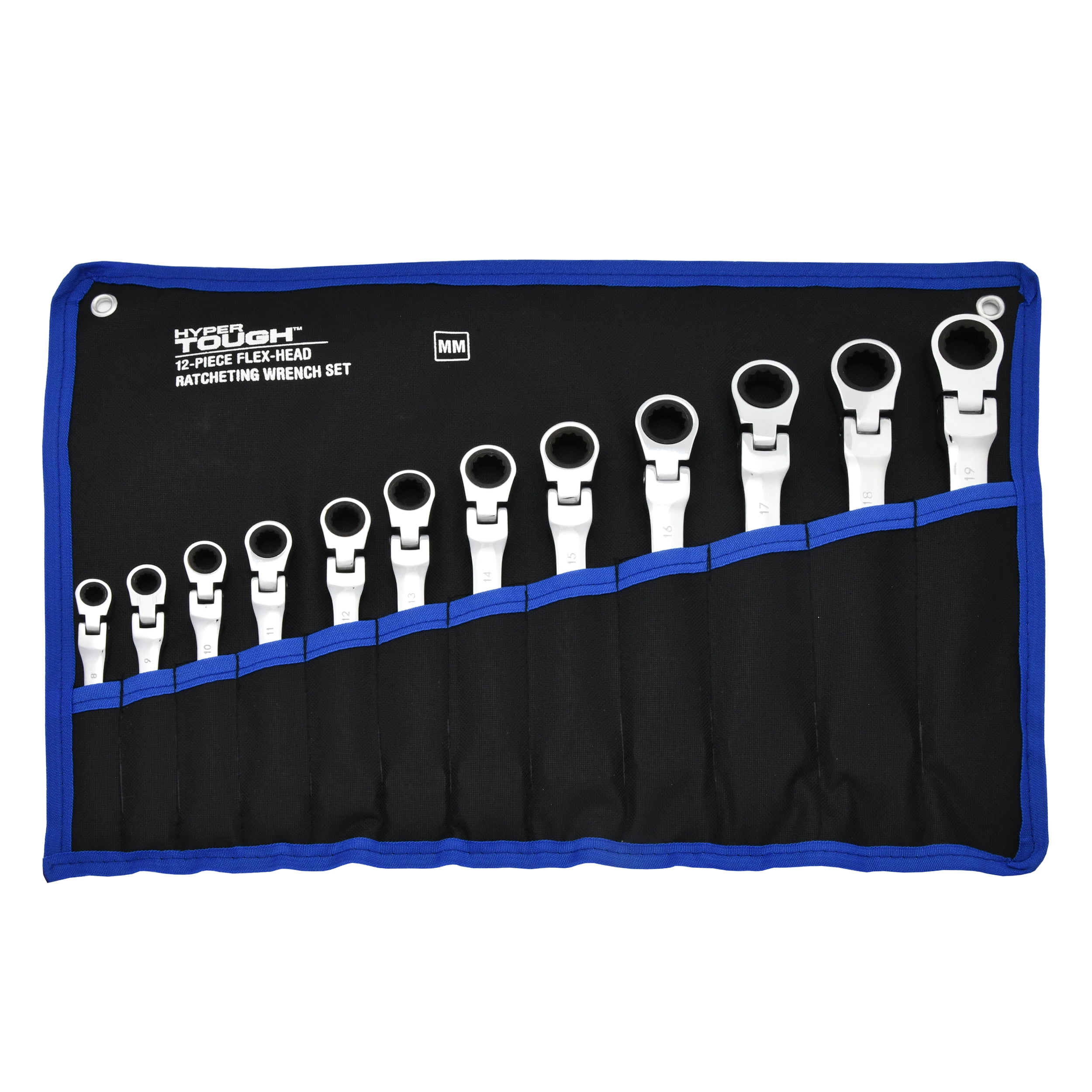 Hyper Tough 12-Piece Flex Head Ratcheting Wrench Set (Silver, 12-Piece) wg69o