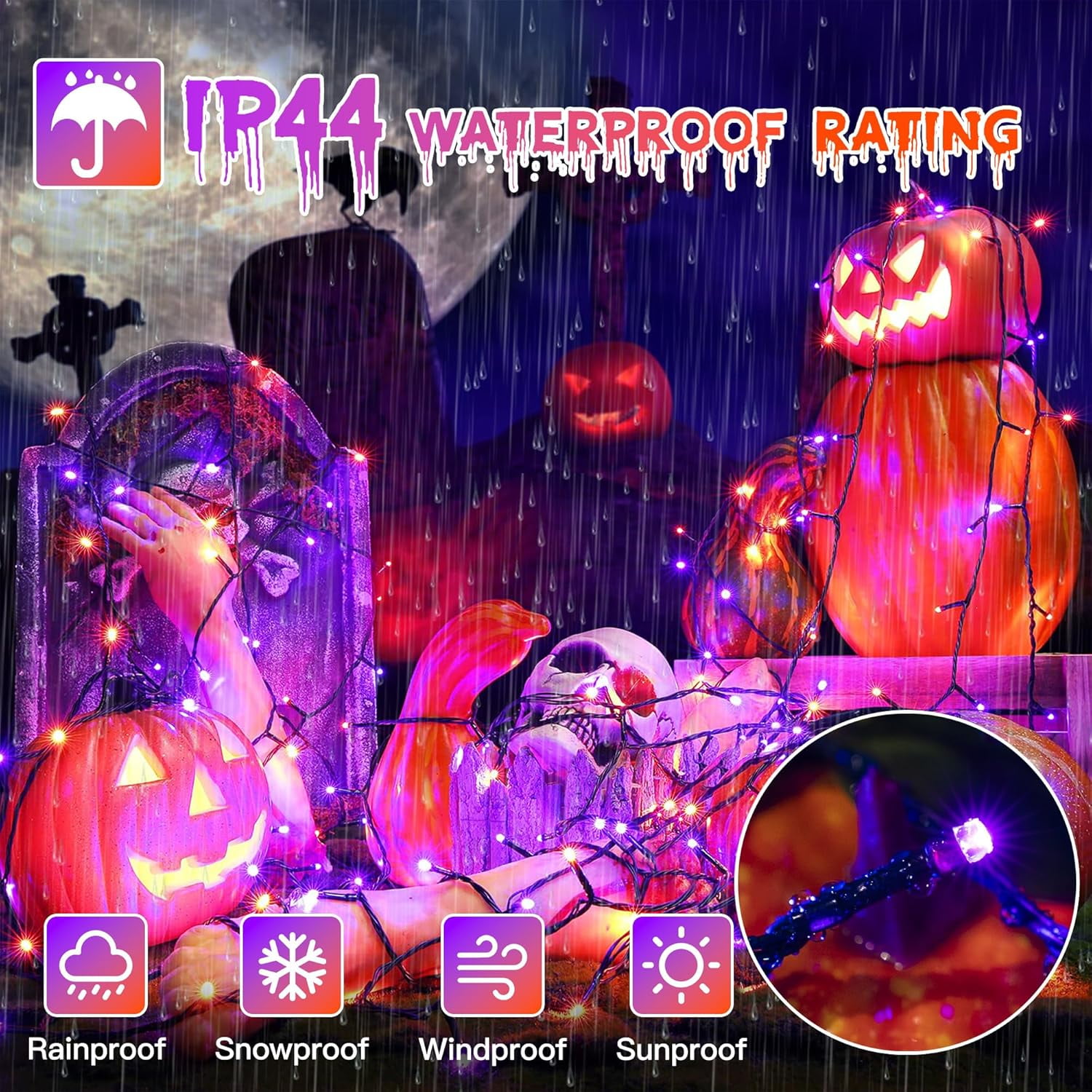 Generic 200 LED Halloween String Lights, Waterproof Outdoor Decorative Lighting with 8 Modes (Orange and Purple, 66 ft) hxw36