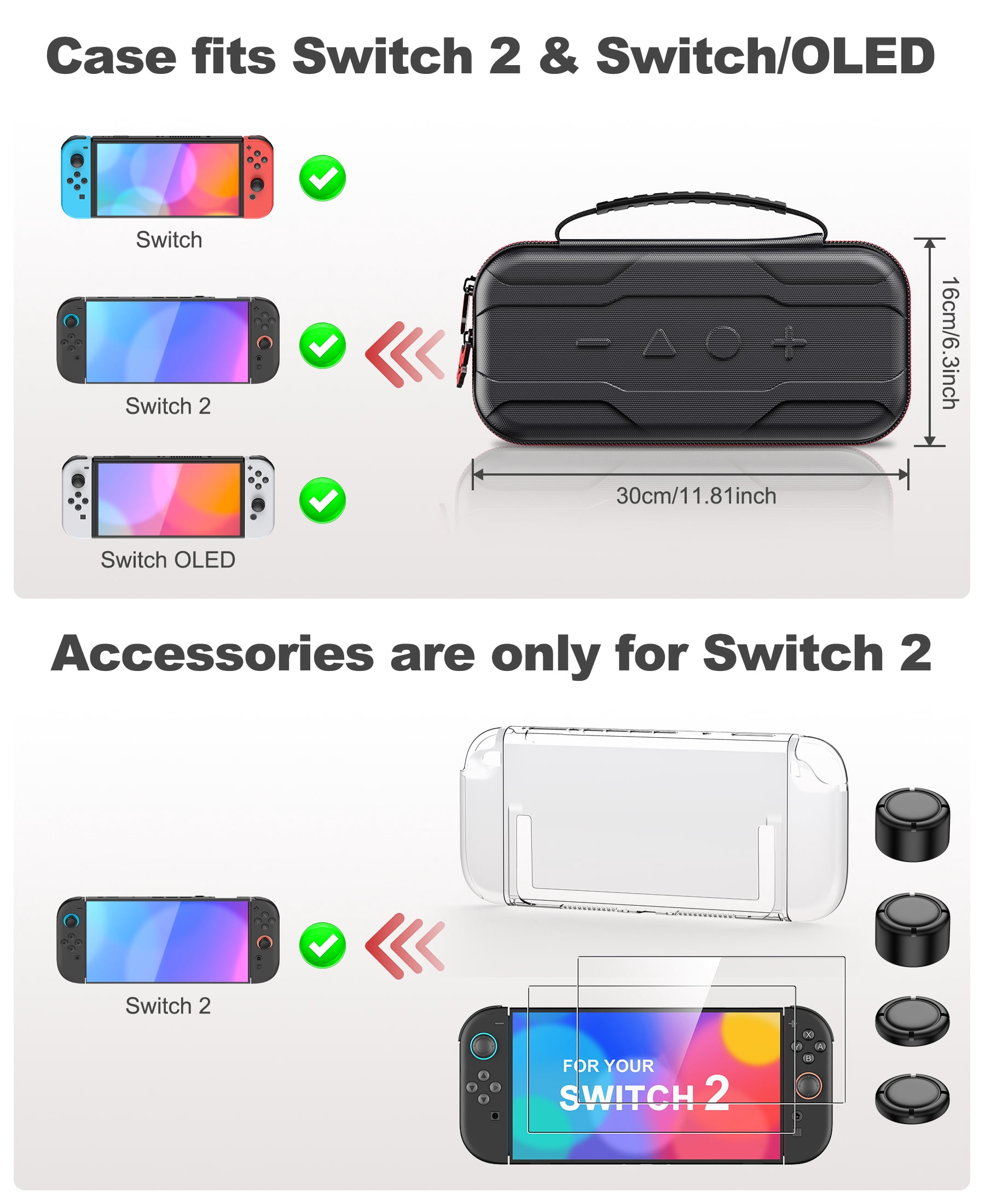 Beboncool Carrying Case for Nintendo Switch 2 with Protective Accessories (Black, 1 Pack) s07vm