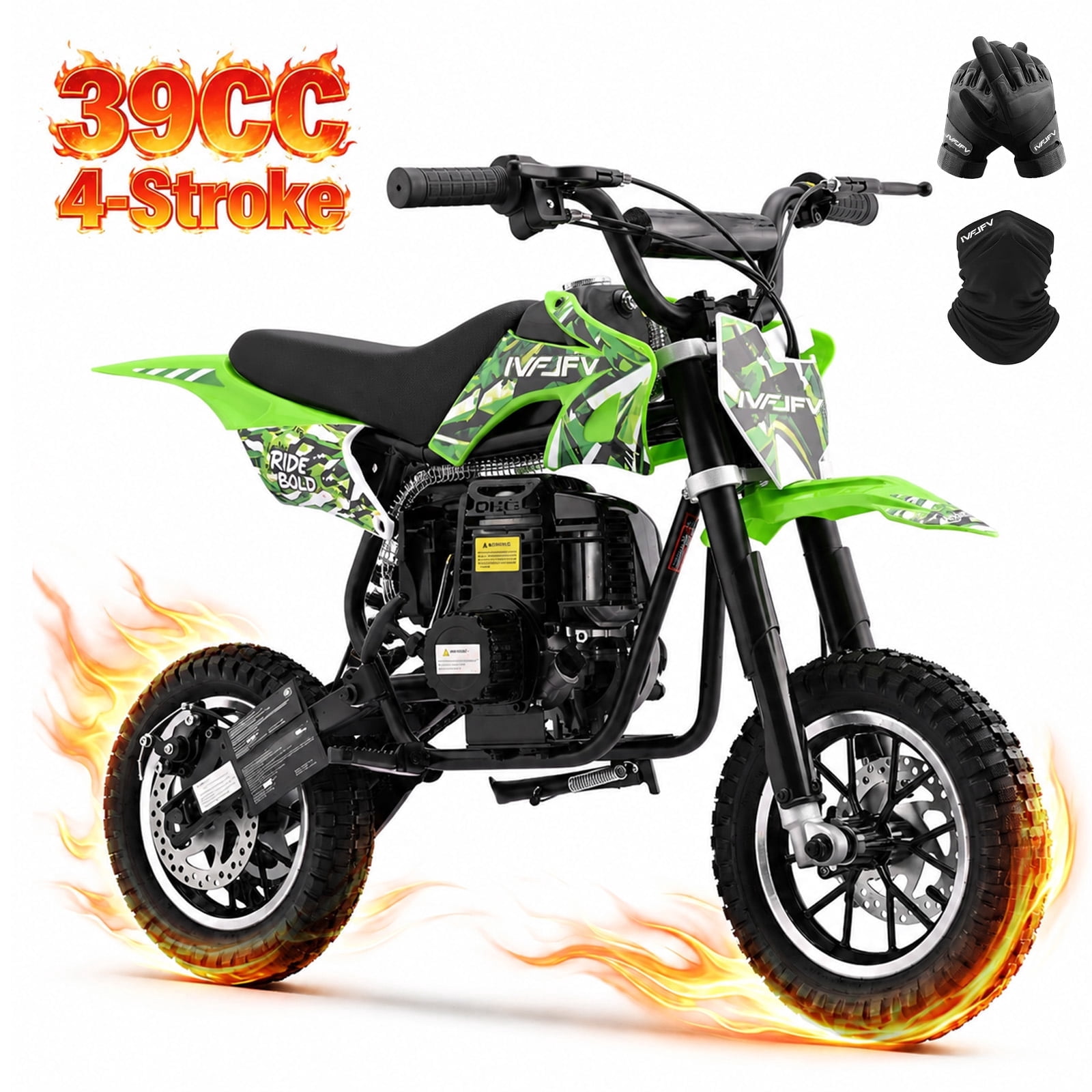 IVFJFV 39cc 4-Stroke Gas Dirt Bike for Beginners, Mini Off-Road Motorcycle with Disc Brakes and Rear Suspension (Green, 48 lb) 5981e