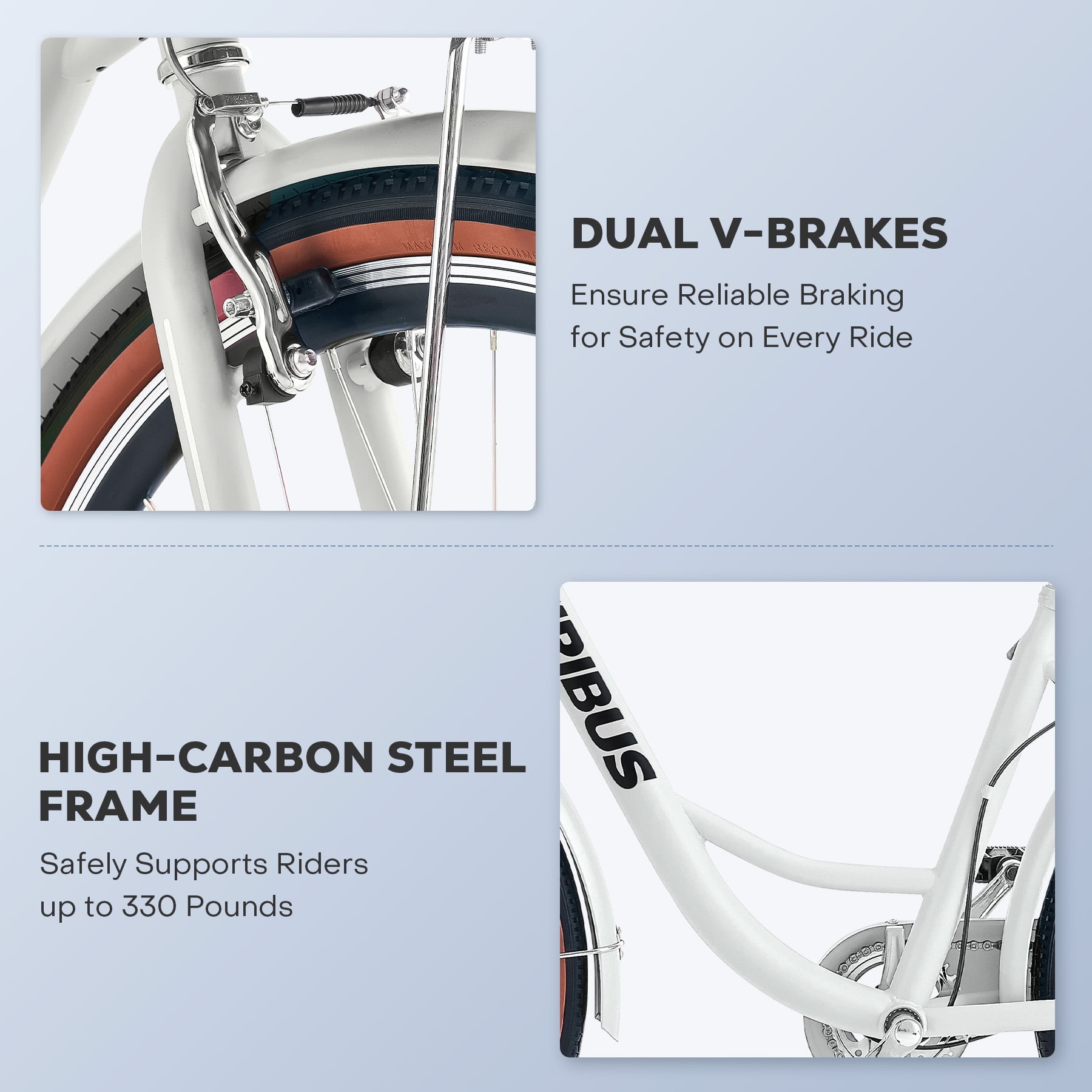 Viribus 24 in Women's Cruiser Bike, 7-Speed Beach and City Bicycle with Basket and Rack (White) 3vvao
