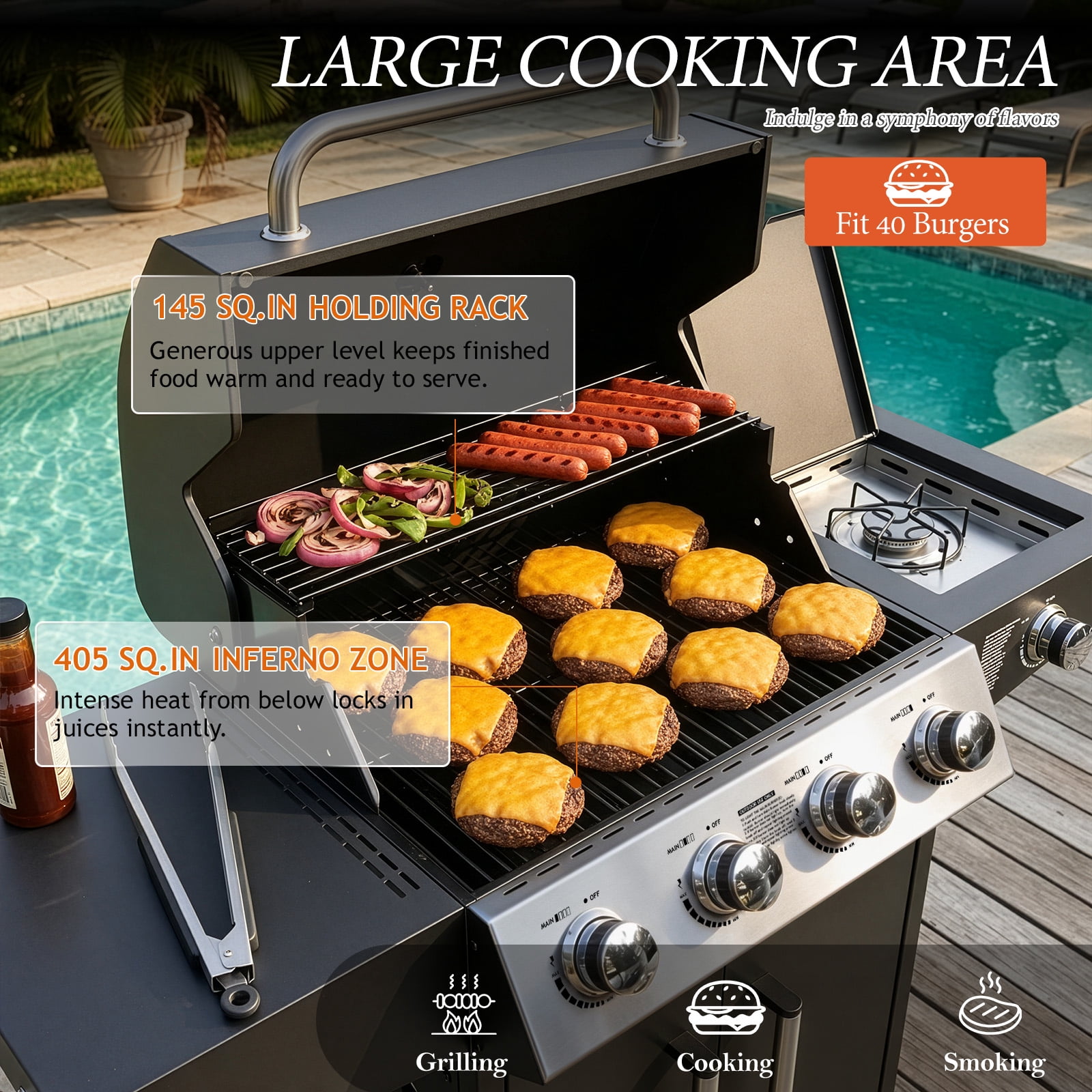Ktaxon 4-Burner Propane Gas Grill with Side Burner and Wheels (Black, 58000 BTU) 7pug5