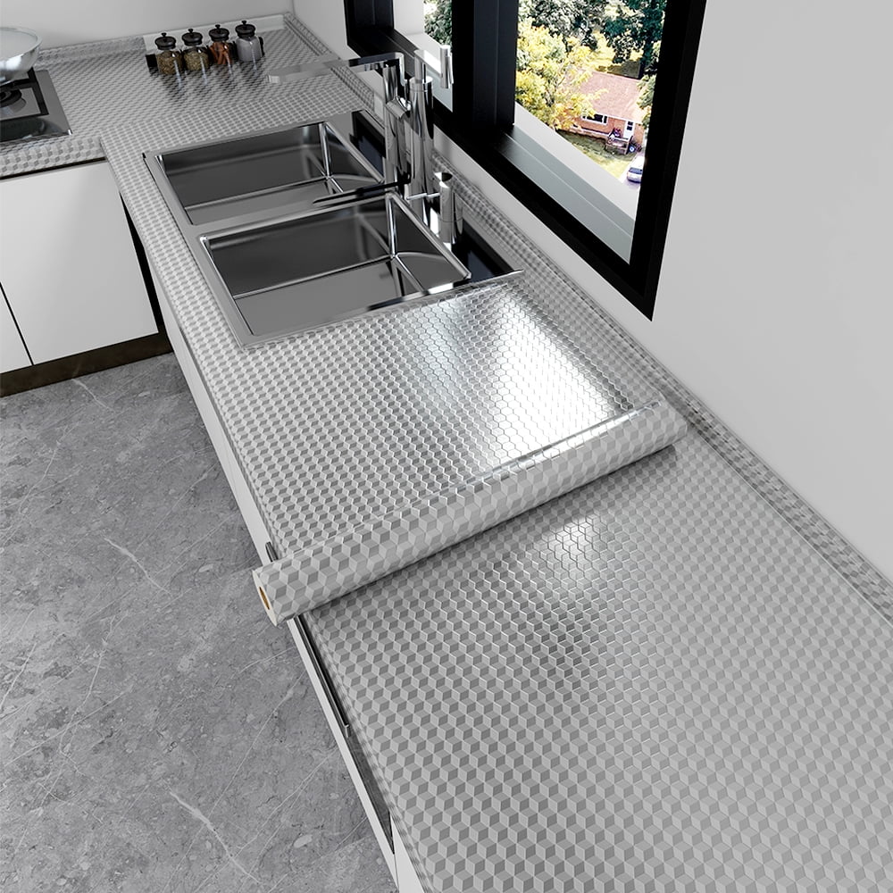proprodiudiu Kitchen Backsplash Wallpaper Oil-Proof Heat-Resistant Aluminum Foil Peel and Stick Contact Paper (Clear, 23.6 in x 196 in) ebmk3