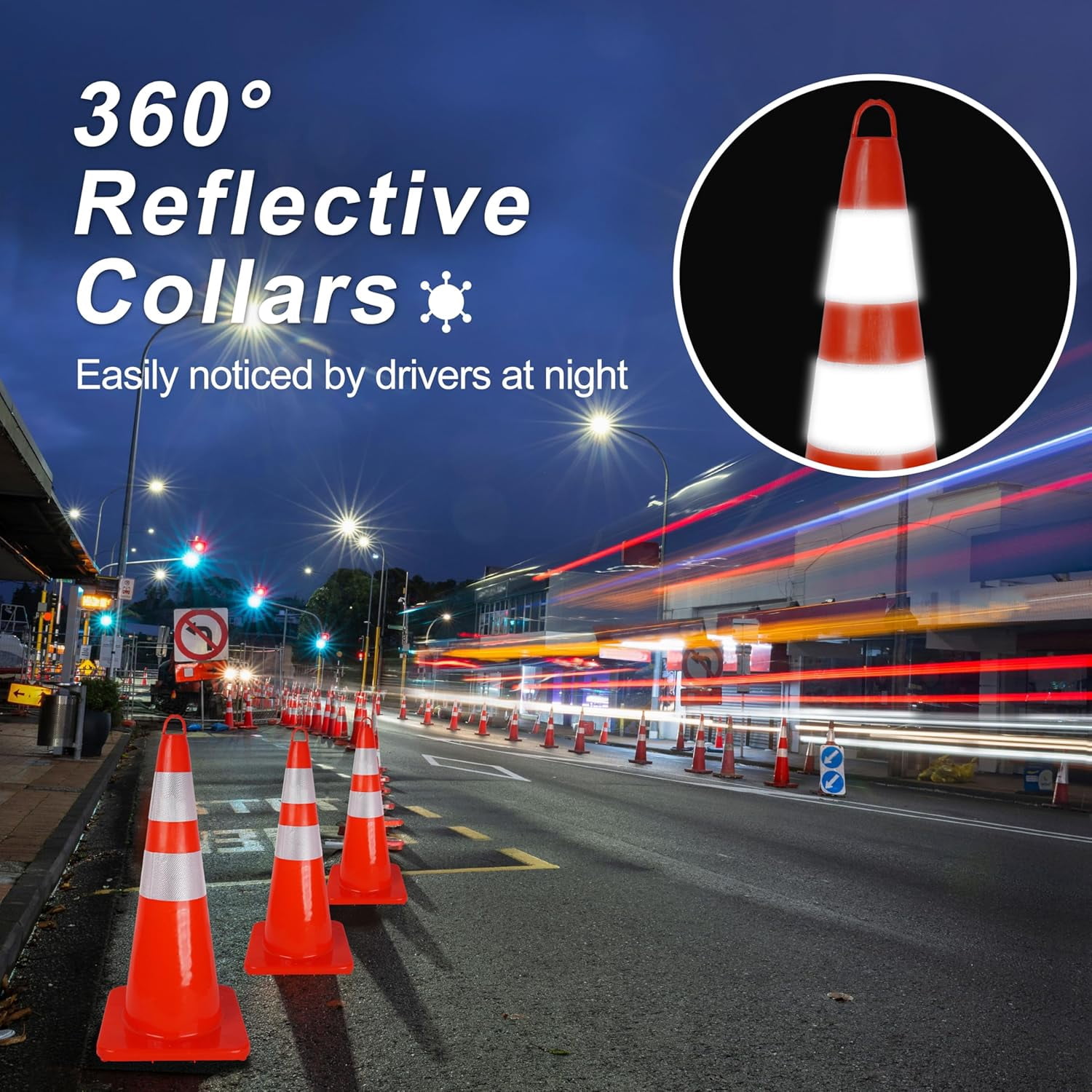 Towallmark 28 Inch Traffic Safety Cones with Reflective Collars and Weighted Bases (Orange, 12 Pack) 8yos0