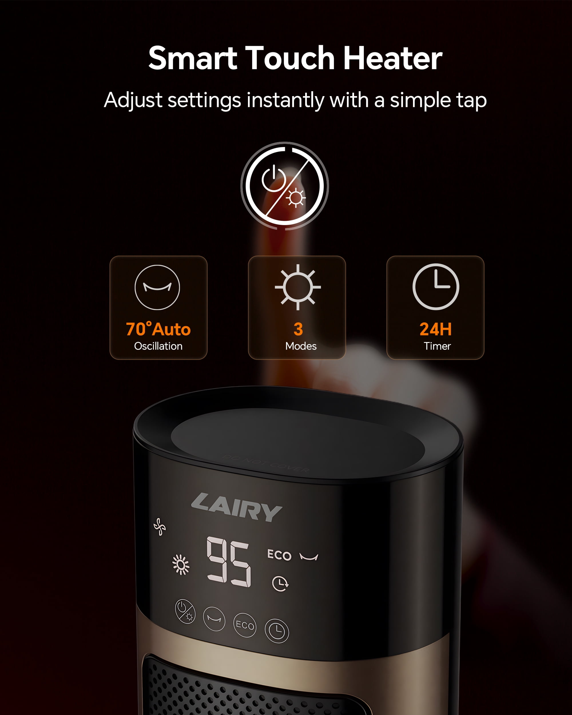Lairy 1500W Electric Tower Space Heater with Remote and Adjustable Thermostat (Black, 24 in) i73d6
