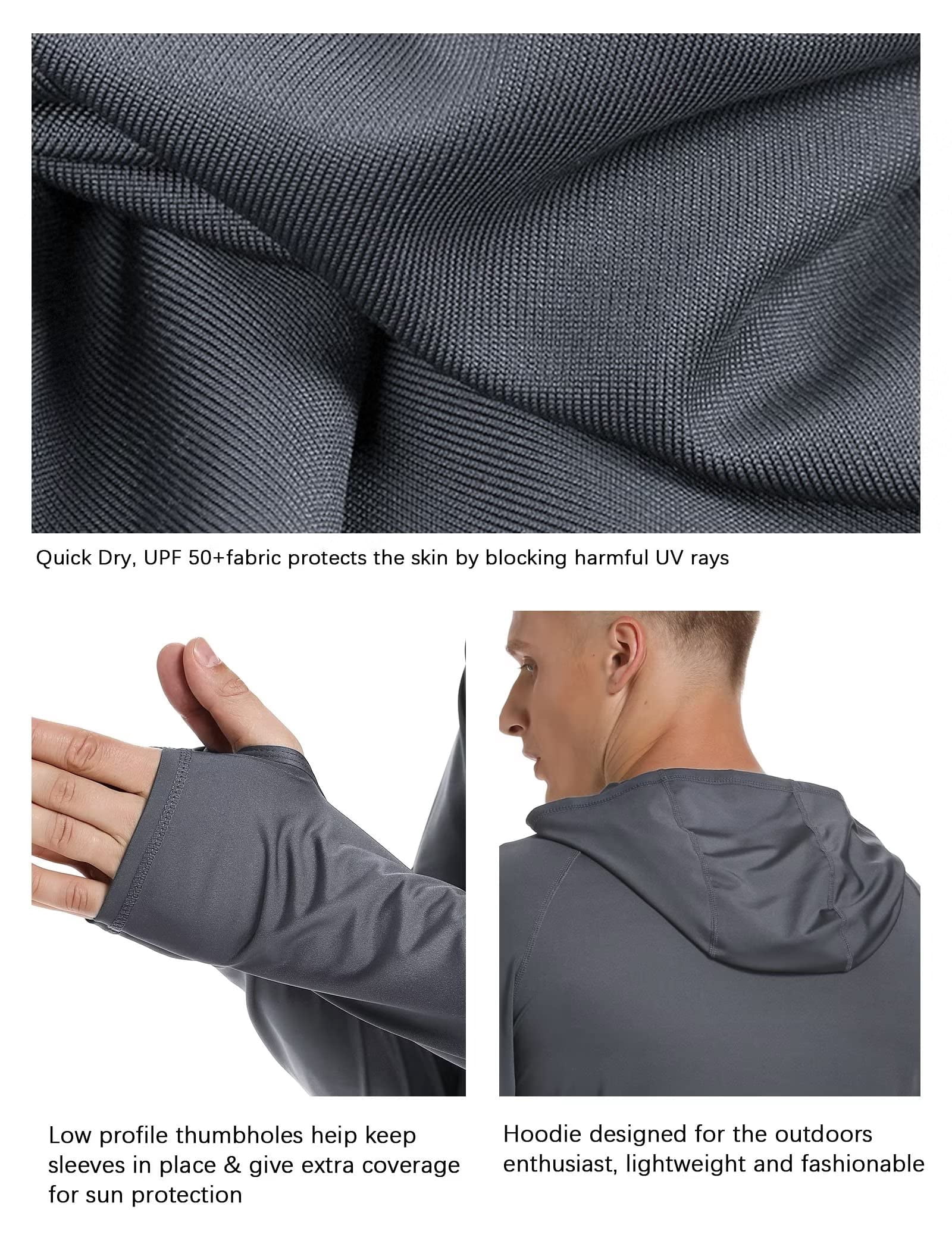 TELALEO Men's UPF 50+ Sun Protection Fishing Hoodie Performance Long Sleeve Shirt (Grey, L, 2 Pack) n2t3t