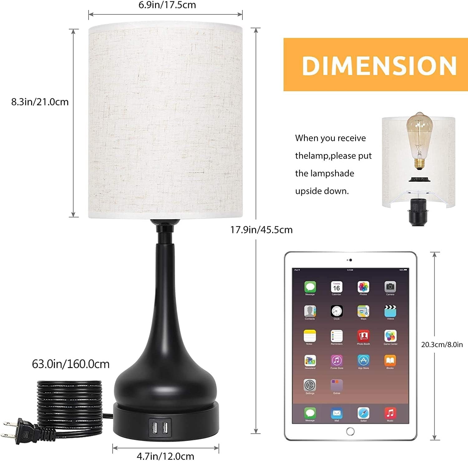 OLOV Touch Control Bedside Lamps with Dual USB Charging Ports (Black, 2 Pack) vl28j