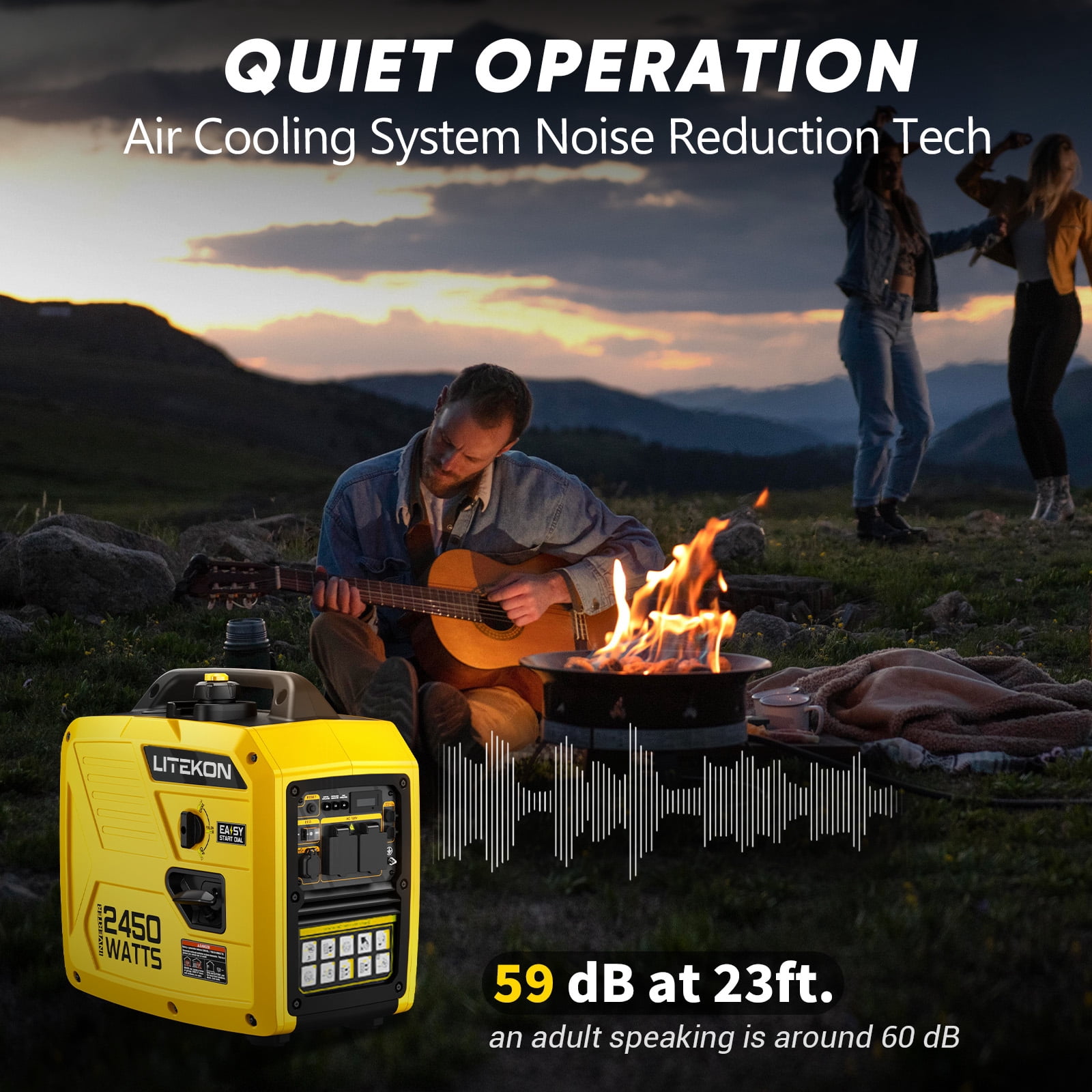 Rvchic 2450-Watt Portable Inverter Generator, Gas Powered Quiet Power Station for Camping and Home Backup (Yellow, 38.97 lb) mdggw