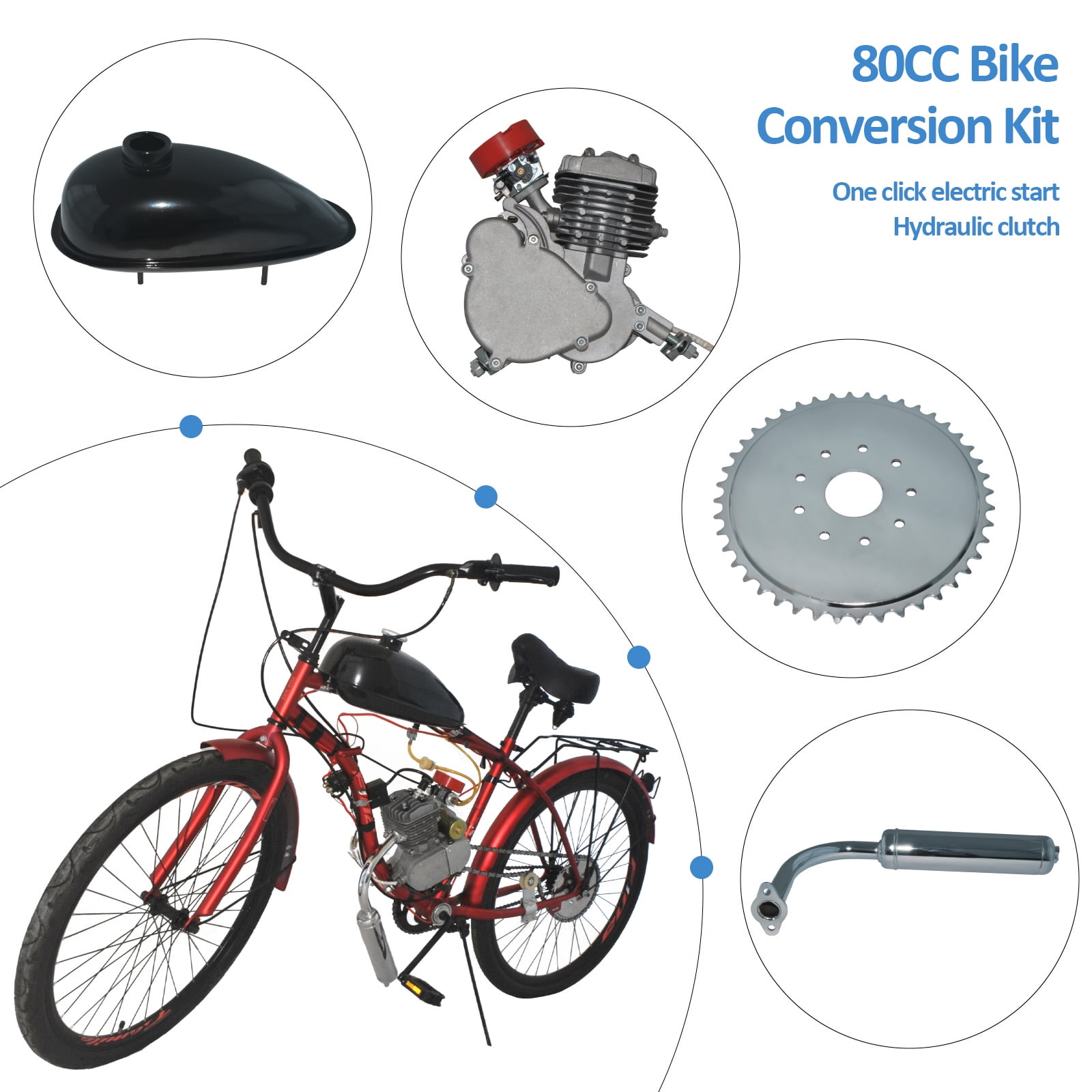 Sican 80cc 2-Stroke Electric-Start Bicycle Engine Kit (Black, 10.6 in x 9.8 in) jgfnw