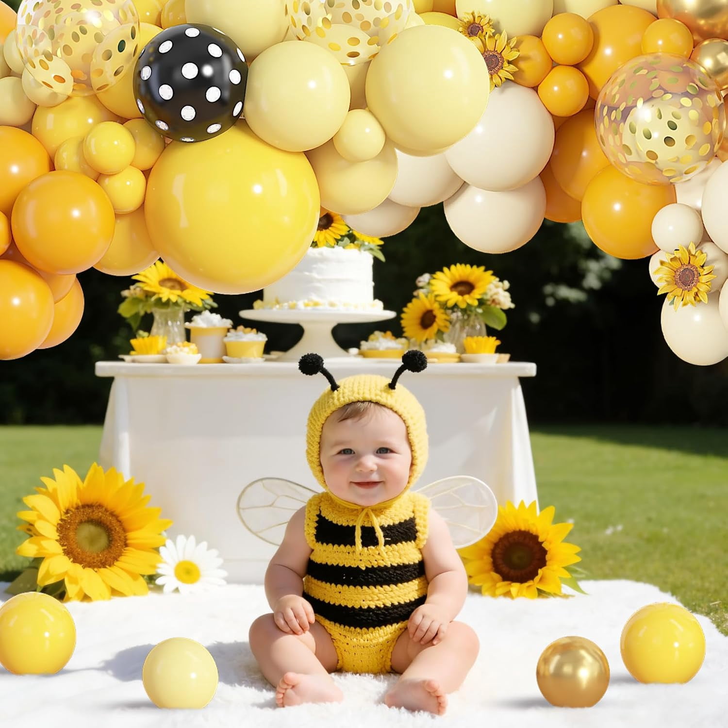 Bee Party Supplies Balloon Arch Garland Kit (Mustard Yellow Gold, 153 Pieces) ns84t