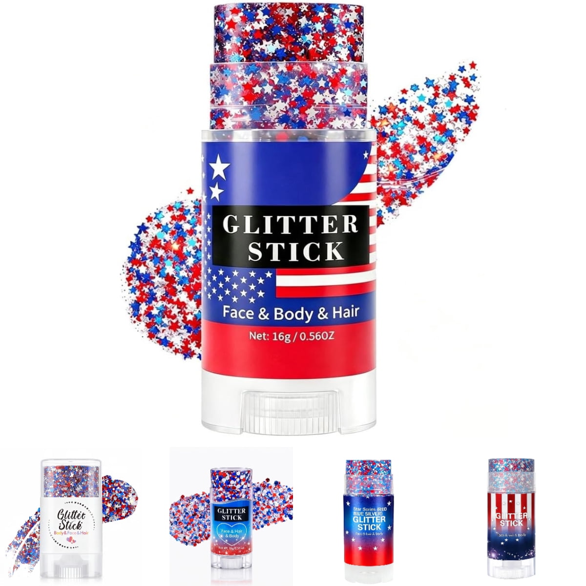 YZEGDCH Patriotic Glitter Stick, Red White and Blue Face and Body Makeup for Independence Day (Red, 0.5 oz) z36mu