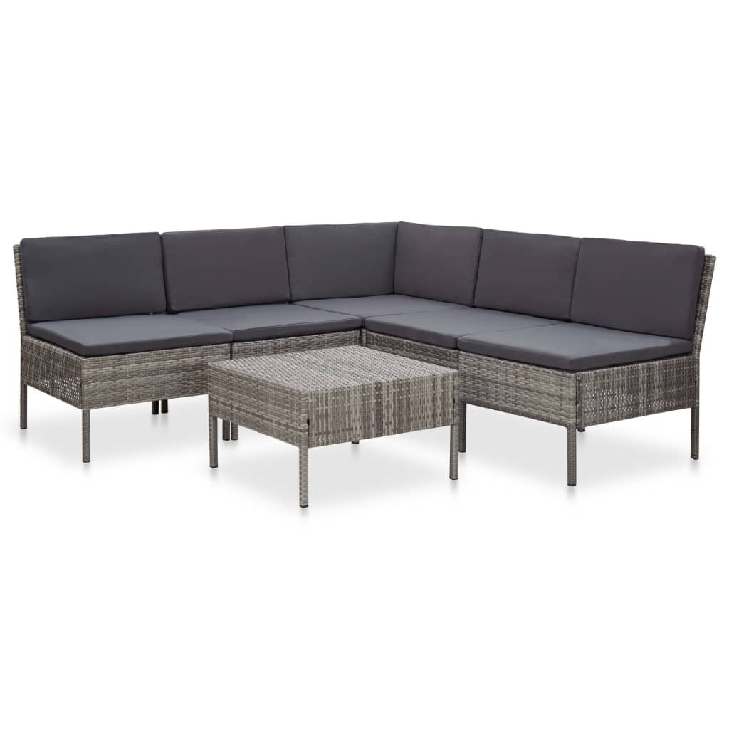 vidaXL 6-Piece Outdoor Patio Sectional Sofa Set with Coffee Table (Grey, 6-Piece Set) jaun0