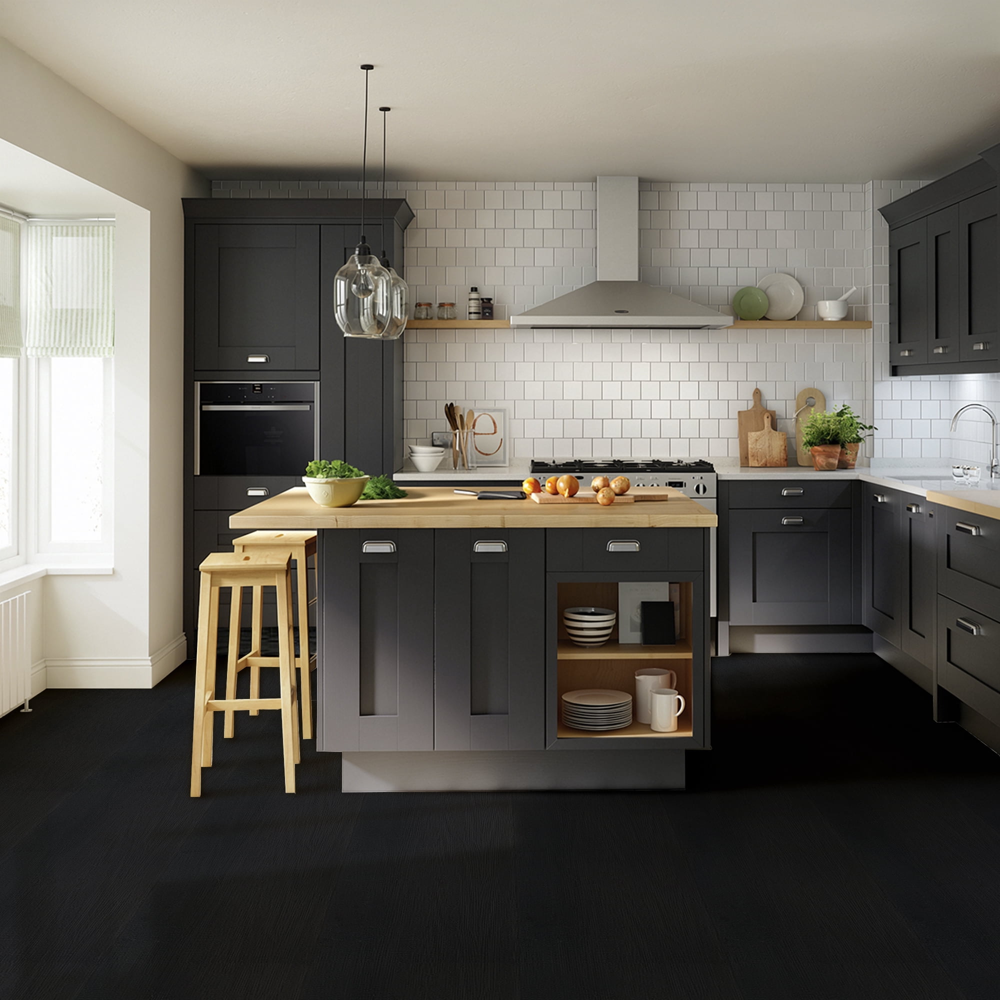 Abyssaly Peel and Stick Vinyl Flooring, Self-Adhesive Wood Grain Floor Tiles for Home Decor (Black, 15.7 in x 236 in) jta6f