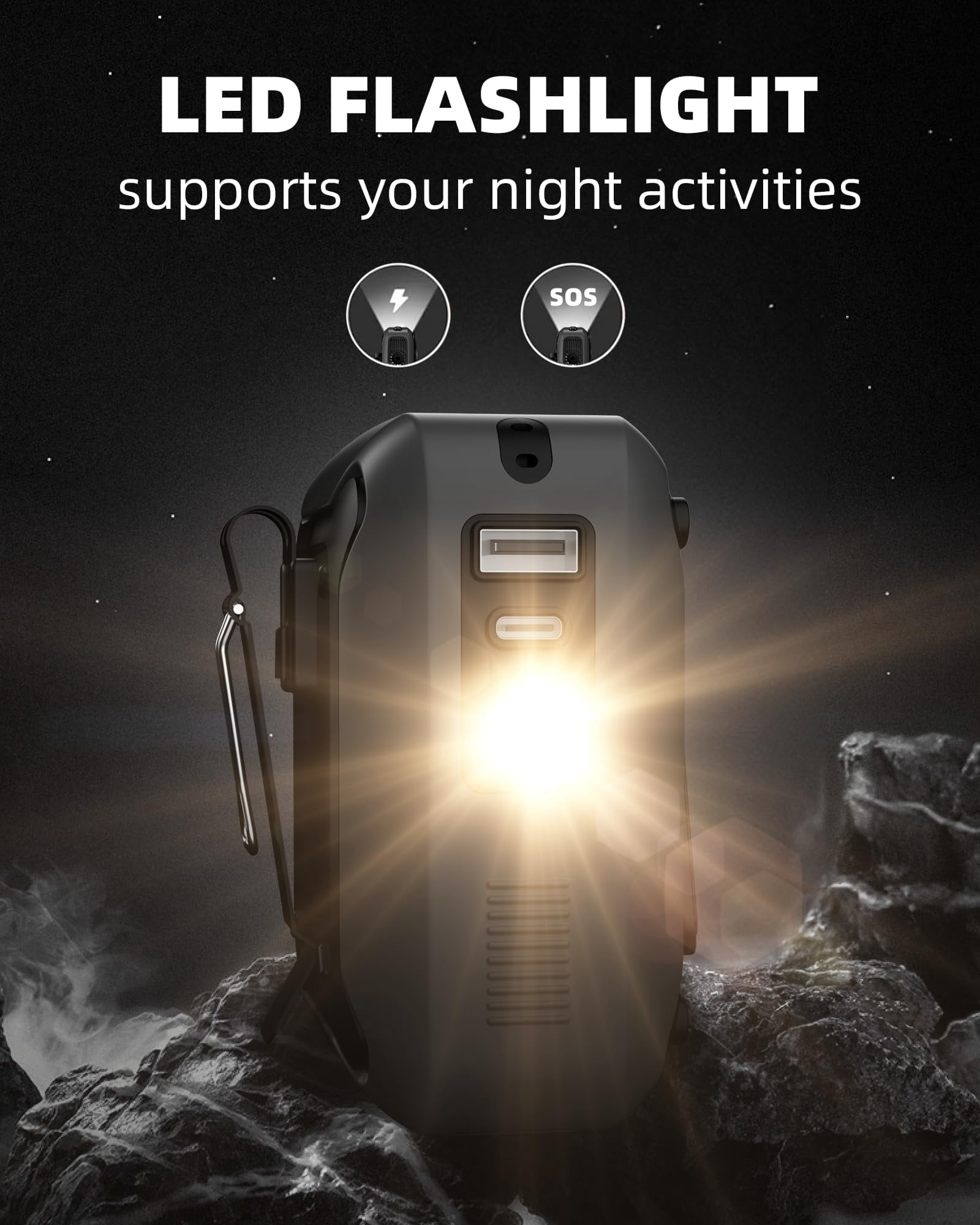 FrSara Portable Waist Fan Clip-on Personal Cooling Fan with LED Display and Flashlight (Black, 8000mAh) t5dwg