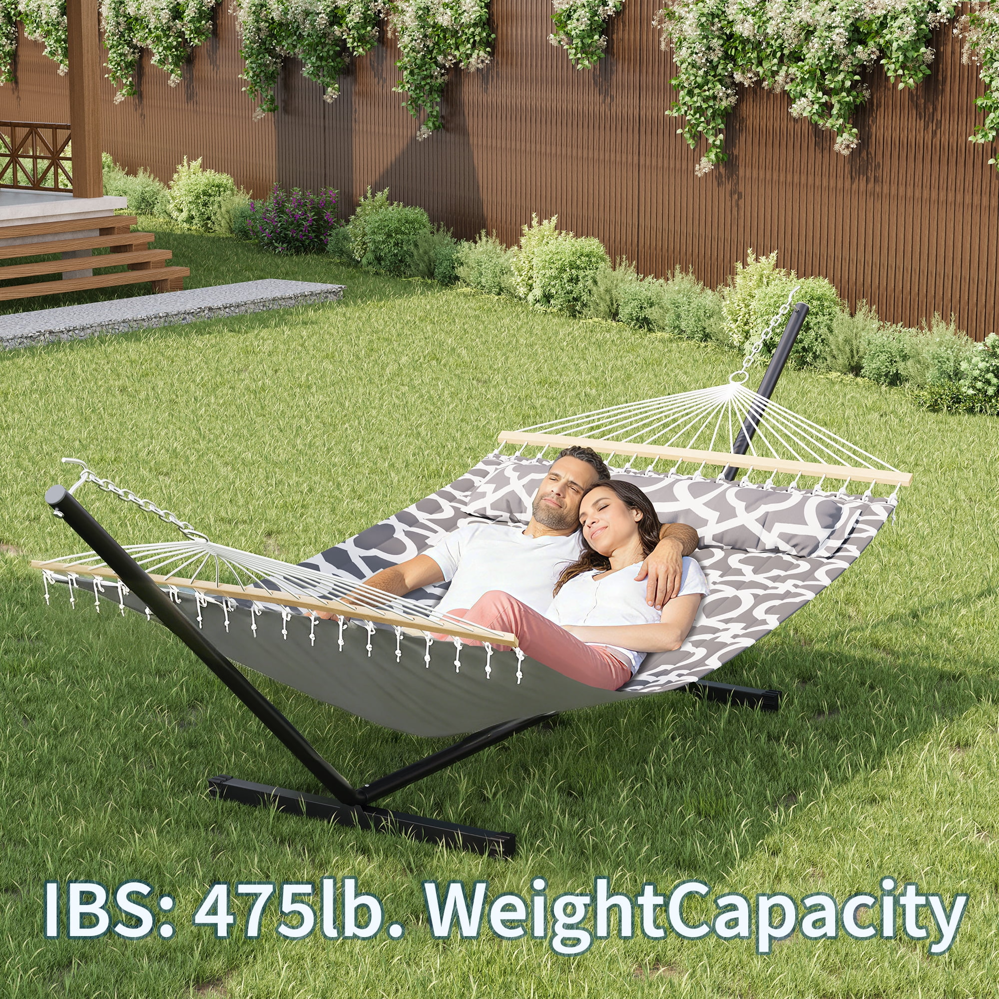 mteryoing Double Hammock with Stand (Grey, 475 lb Capacity) 80q9i
