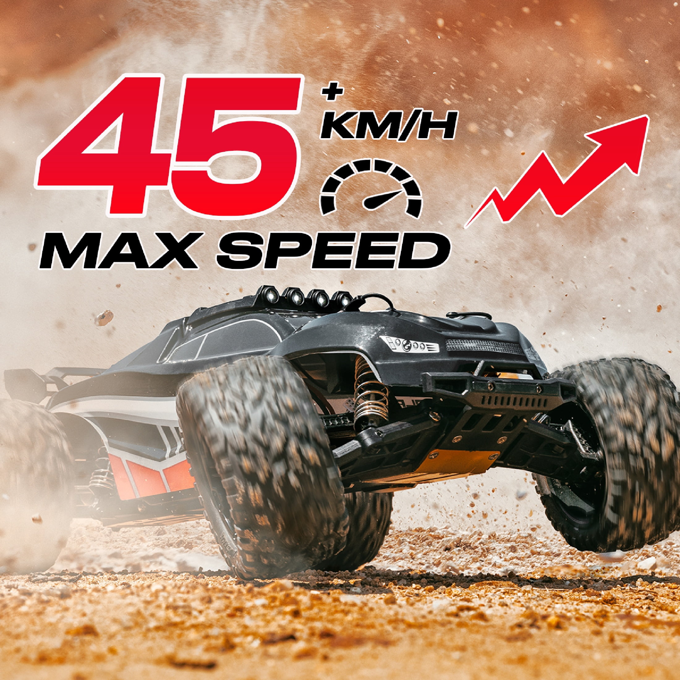 Flypear 1:8 Scale High Speed RC Monster Truck, All-Terrain Remote Control Off-Road Hobby Vehicle (Black, 2 Batteries) iyg2o
