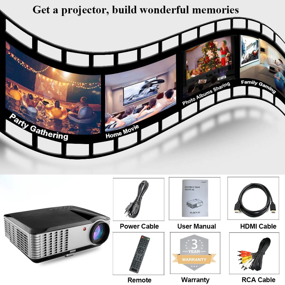FLZEN F1A 1080p Full HD Home Theater Video Projector (Black, 13.23 in x 10.35 in x 4.65 in) 0rc0p