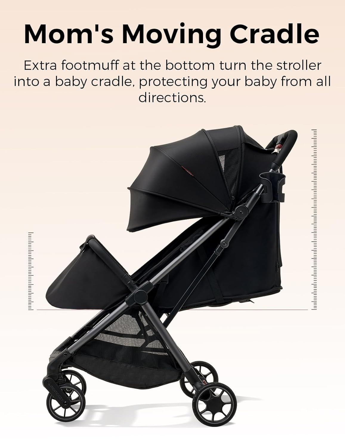 Momcozy ClickGo Lightweight Travel Stroller, Compact One-Click Fold Stroller with UPF50+ Canopy (Black, 50 lb) 1boej