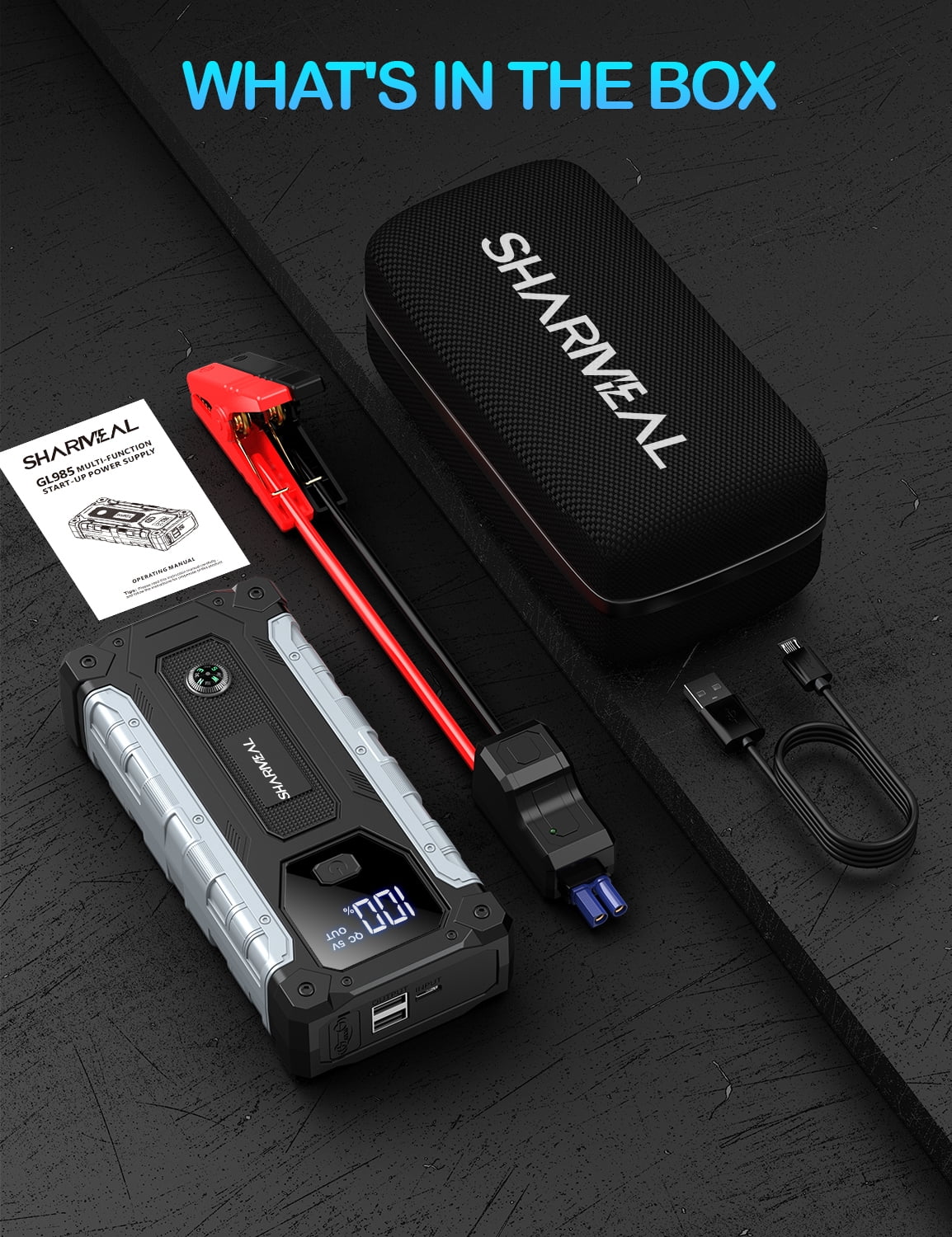 Sharmeal 7000A Portable Car Jump Starter Battery Booster Pack for Gas and 10.0L Diesel Engines (10000mAh) dwlkw