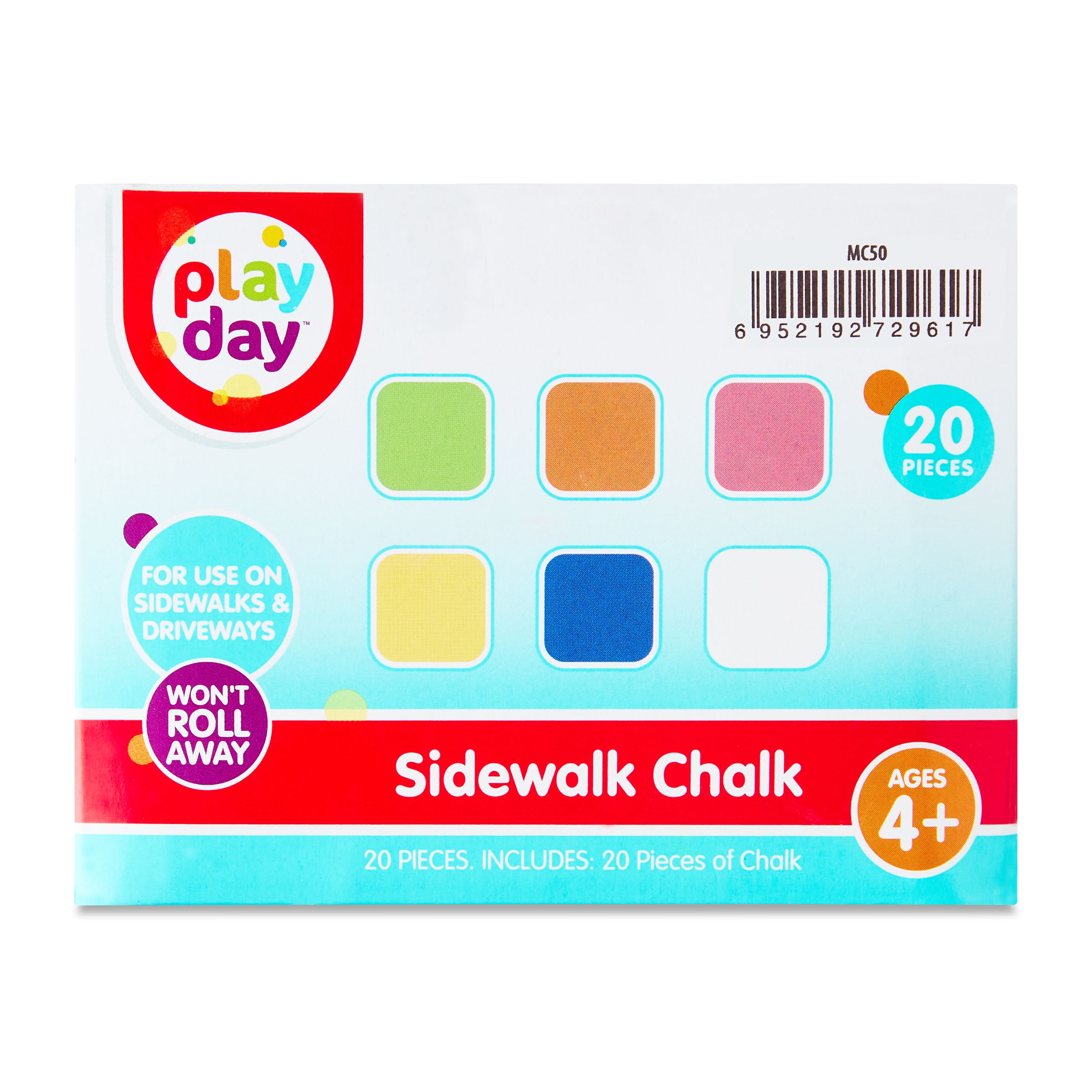 Play Day Anti-Roll Sidewalk Chalk Set (Multicolor, 20 Count) ohz5l