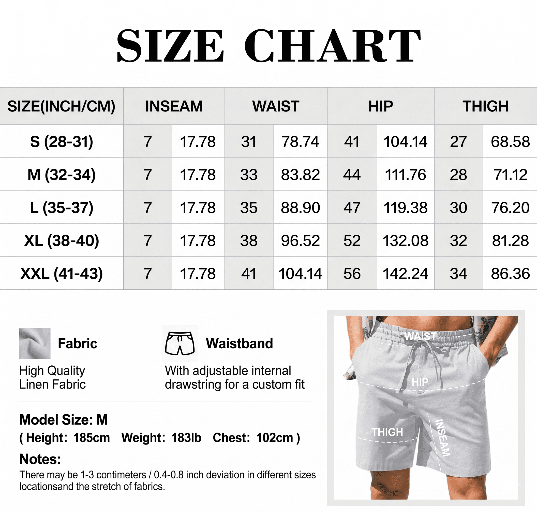 Iceglad Mens Cotton Linen Shorts Casual Summer Beach Drawstring Shorts (White, Large) eqllz