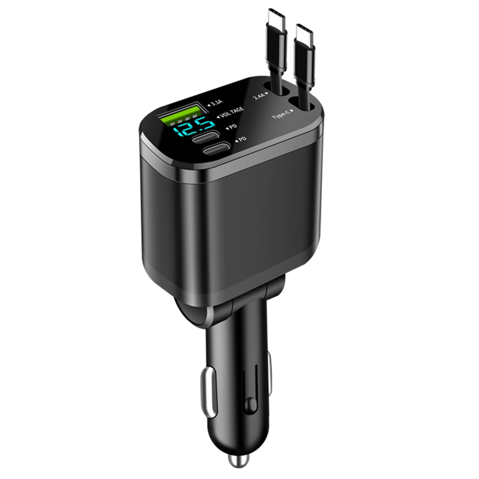 JcBlaon 66W Retractable Car Charger 4-in-1 Fast Charging Adapter with Voltage Monitor (Black, 5.5 x 2 x 1.29 in) sbwpr