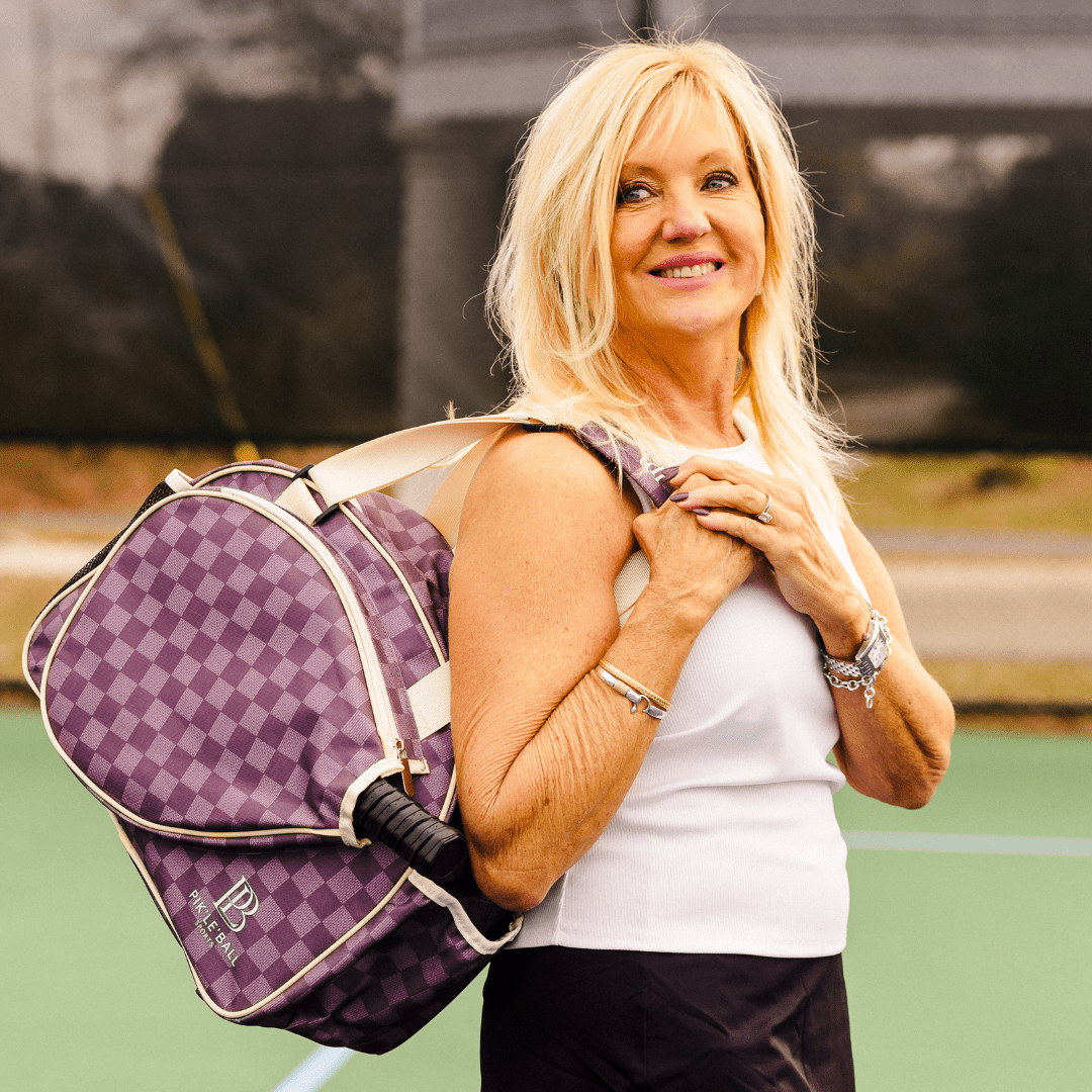 Pik'le'Ball Checkered Pickleball Bag Stylish & Versatile Sport Tote (Brown, 15 in x 12 in x 6 in) 3bo5s