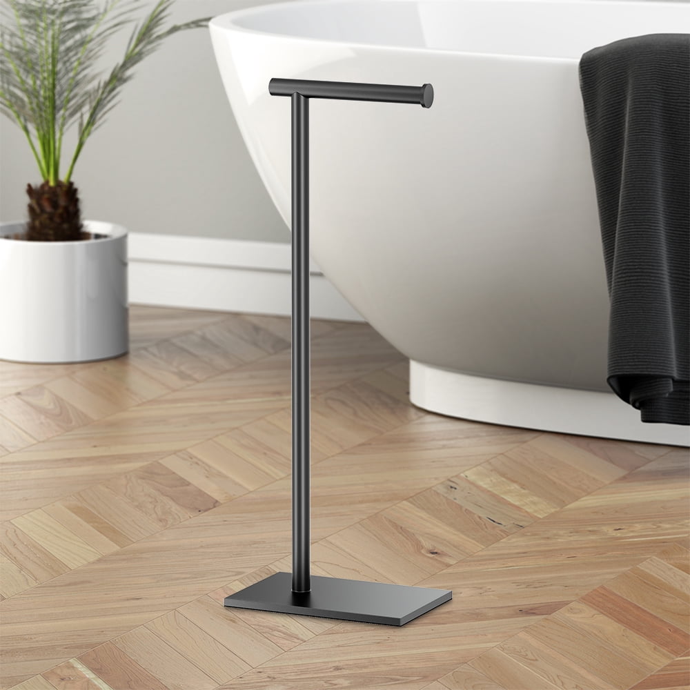 Gatco 1431MX Square Freestanding Toilet Paper Holder (Matte Black, 24 in Height) 4mnee