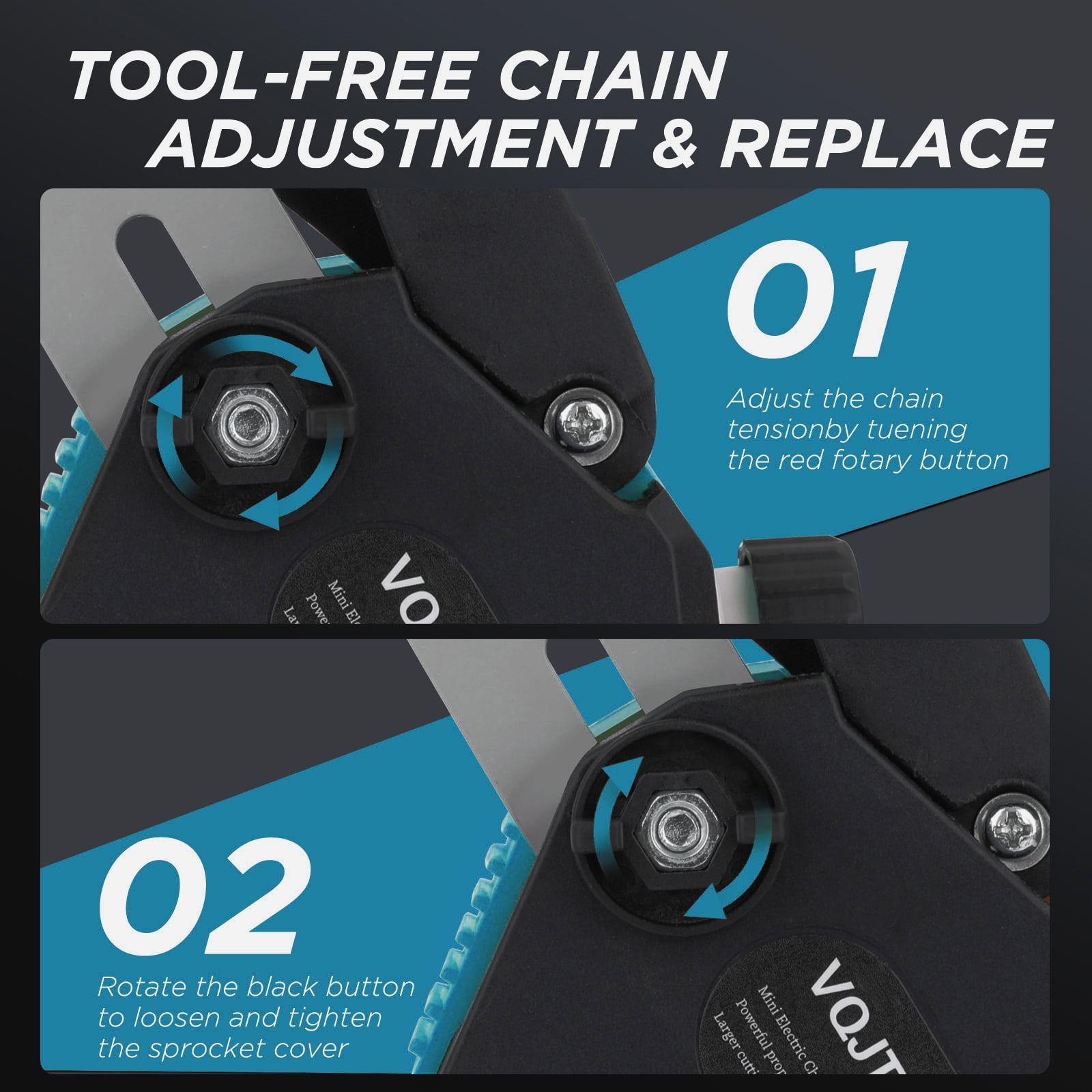 Euur 6 inch Cordless Mini Chainsaw Set with 2 Batteries and 2 Chains (Blue, 6 in) 03pt6
