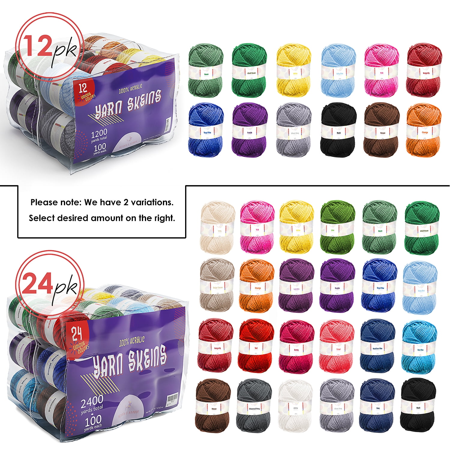 CraftBud Crochet Yarn, Soft Acrylic Hand Knitting Yarn for DIY Craft Projects (Multi-Colored, 12-Pack, 1200 Yards) 9rajo - Image 3