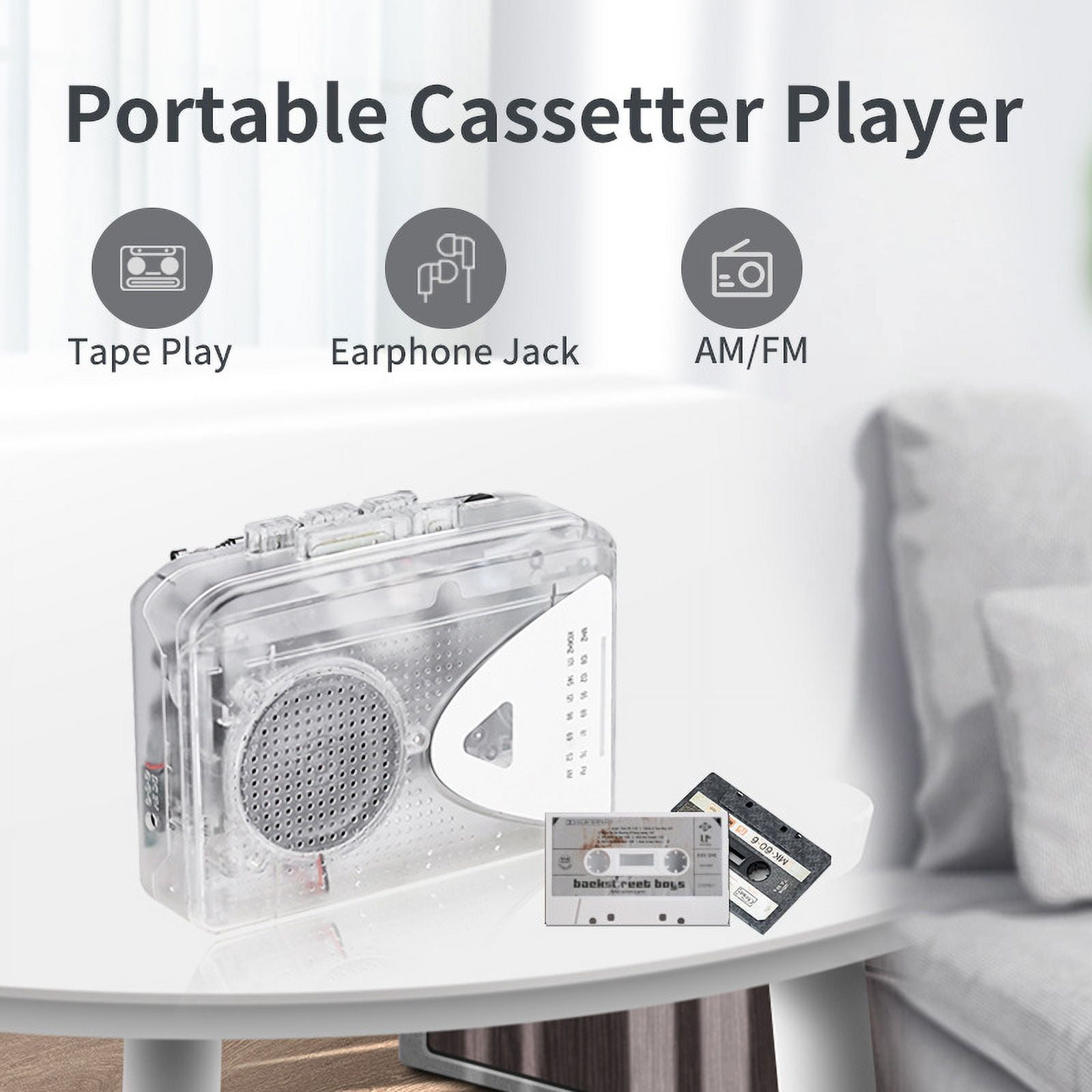 Meikoko Portable Cassette Player and AM/FM Radio with MP3 Converter (White, 1 Pack) bghj4