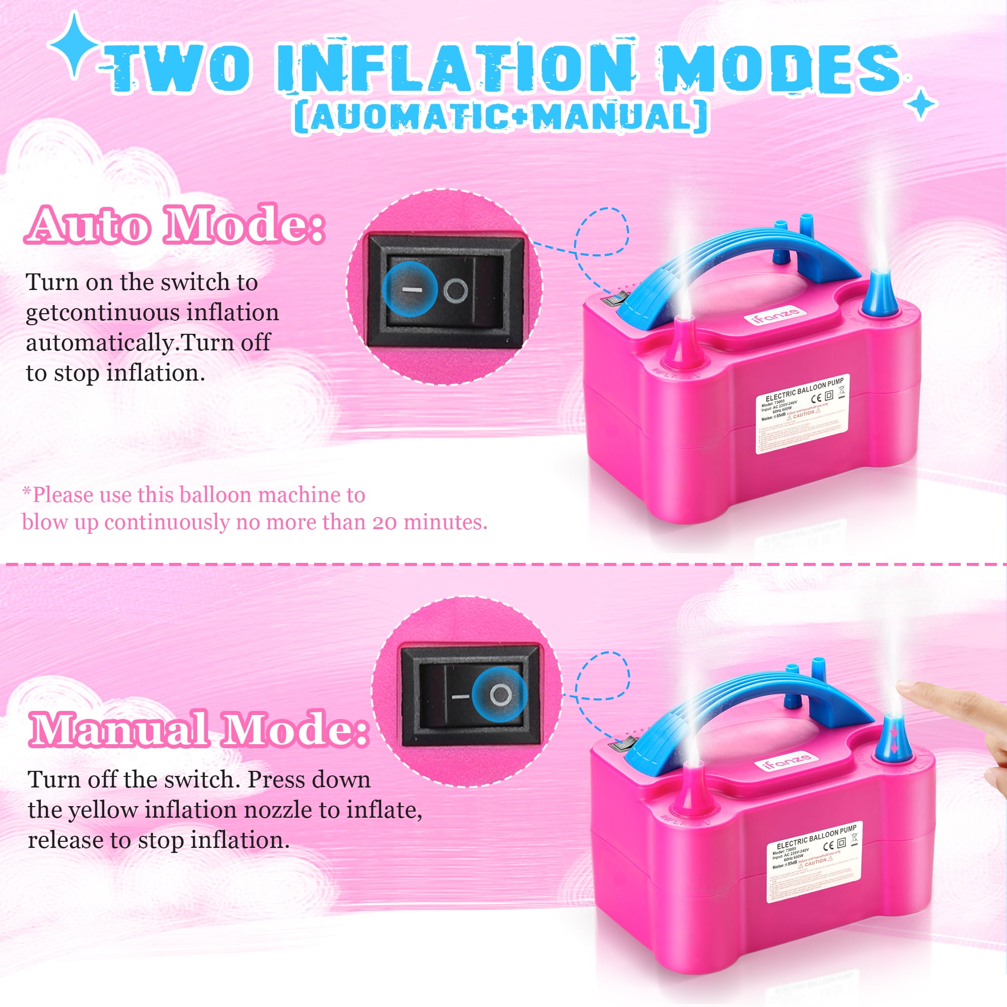 Qunler Electric Balloon Pump, Dual Nozzle Air Inflator for Party Decorations (Rose Red) edy5r