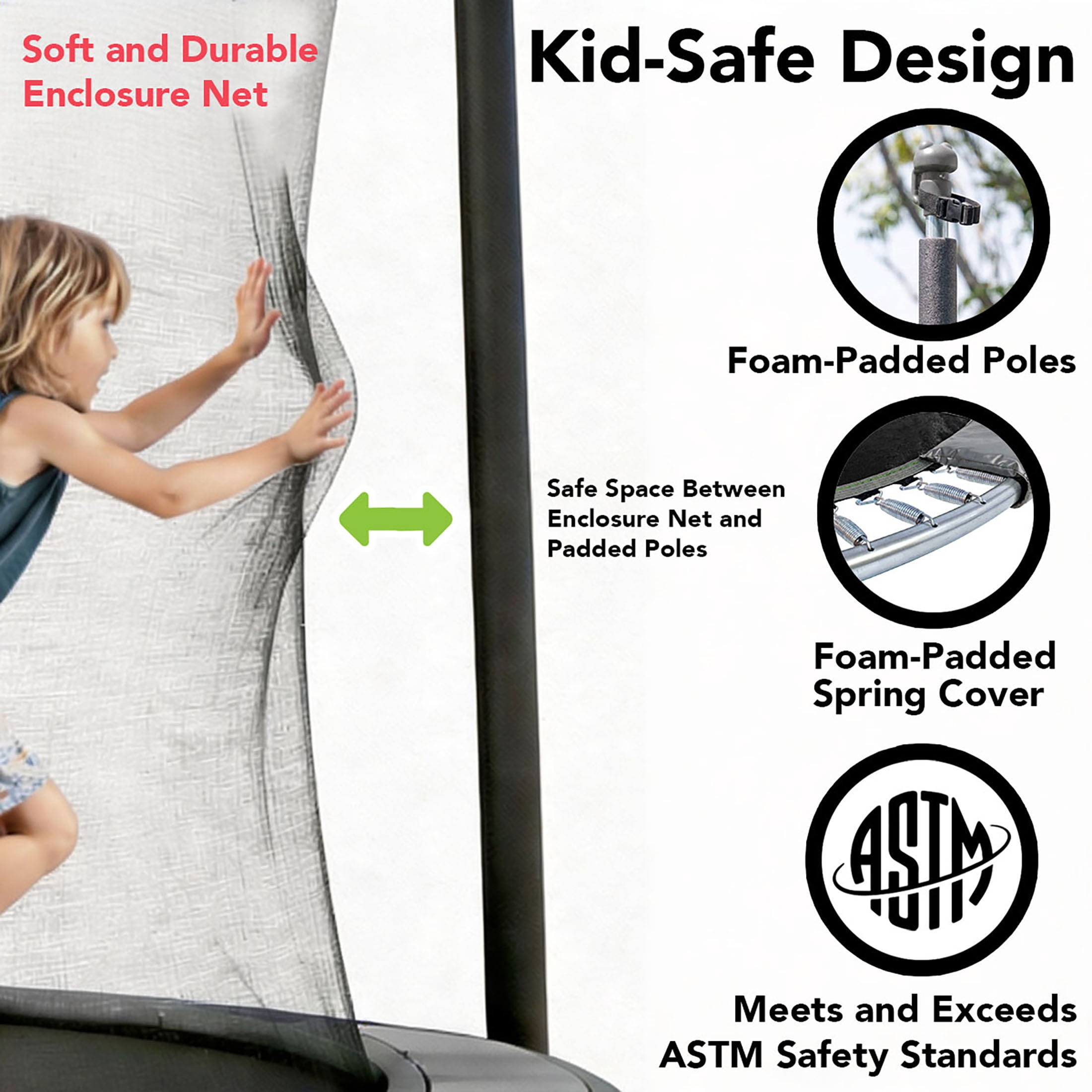 Bounce Pro 6x8 ft Rectangular Trampoline with Safety Enclosure, Heavy-Duty Rust-Resistant Steel Frame (6x8 ft) 3wcxm