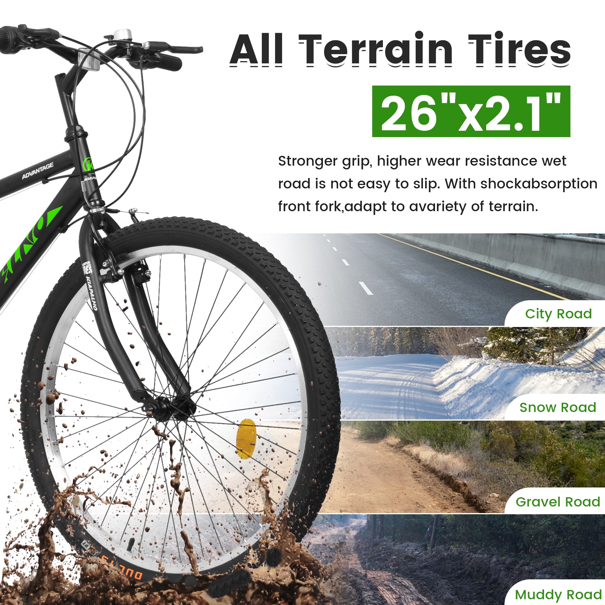 Ecarpat Mountain Bike 26 Inch High-Carbon Steel Frame 21-Speed Adult Sport Bicycle (Green, 26 in) 2citv
