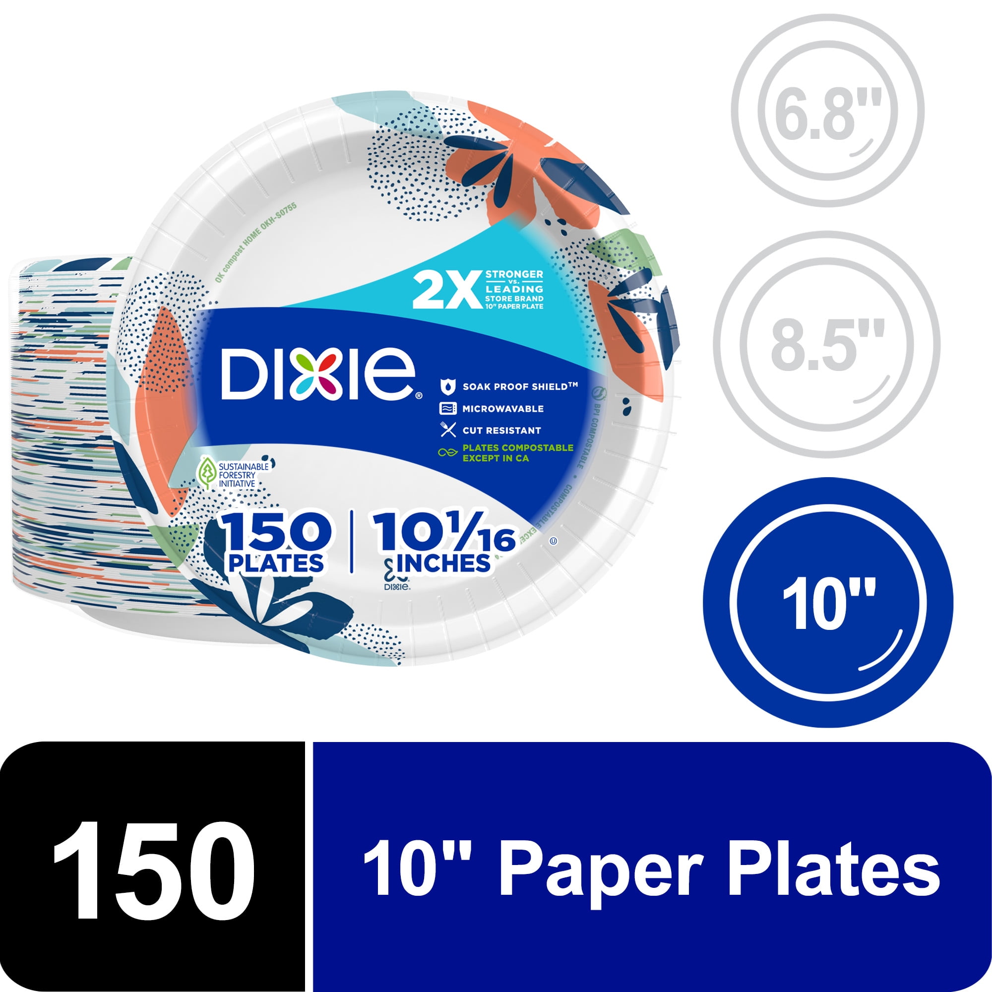 Dixie Disposable Paper Plates, Heavy-Duty Soak-Proof Design (Multi-Color, 10 in, 150 Count) 5pgez