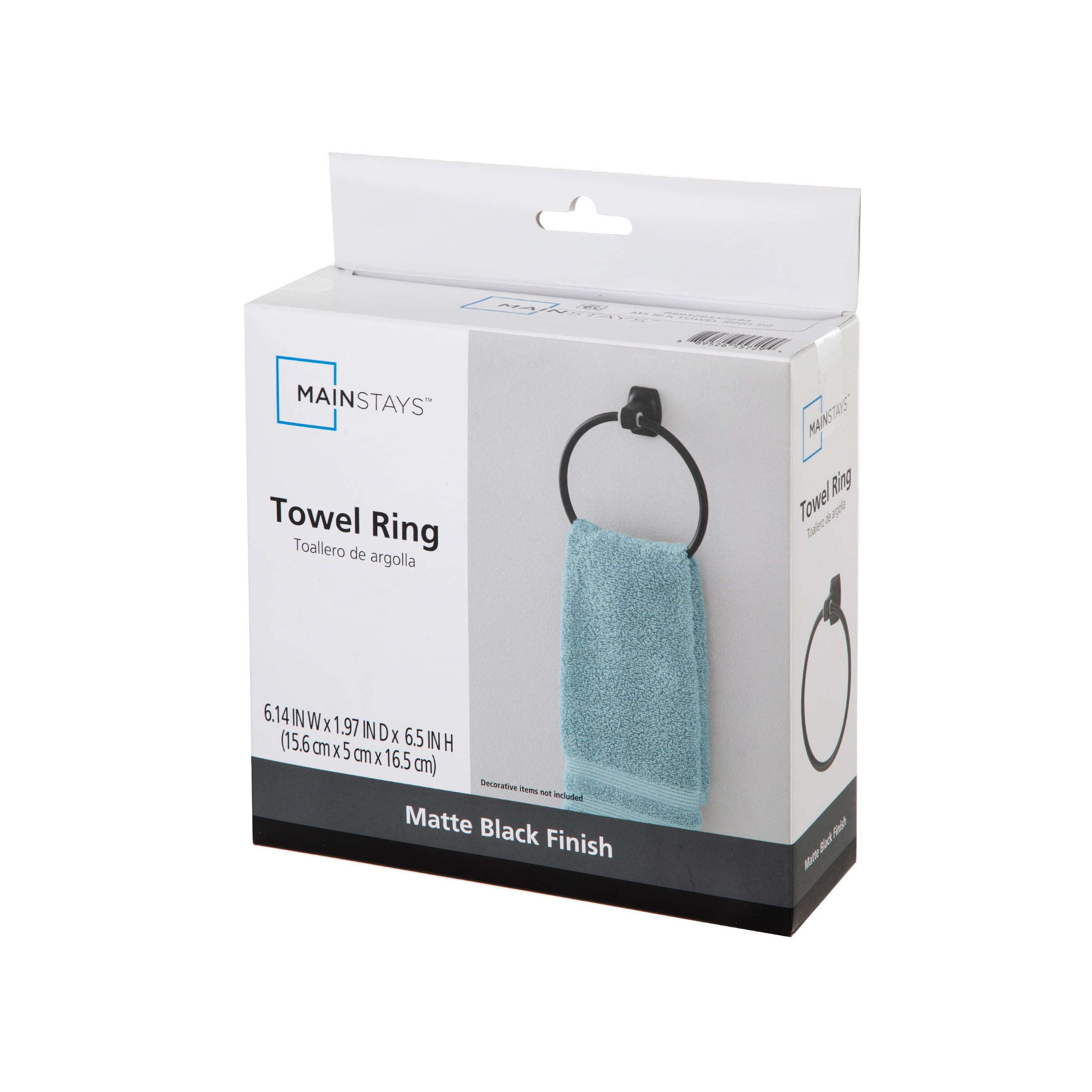 Mainstays Square Wall Mount Towel Ring (Matte Black, 6.14 in x 7.09 in x 2.16 in) qta23