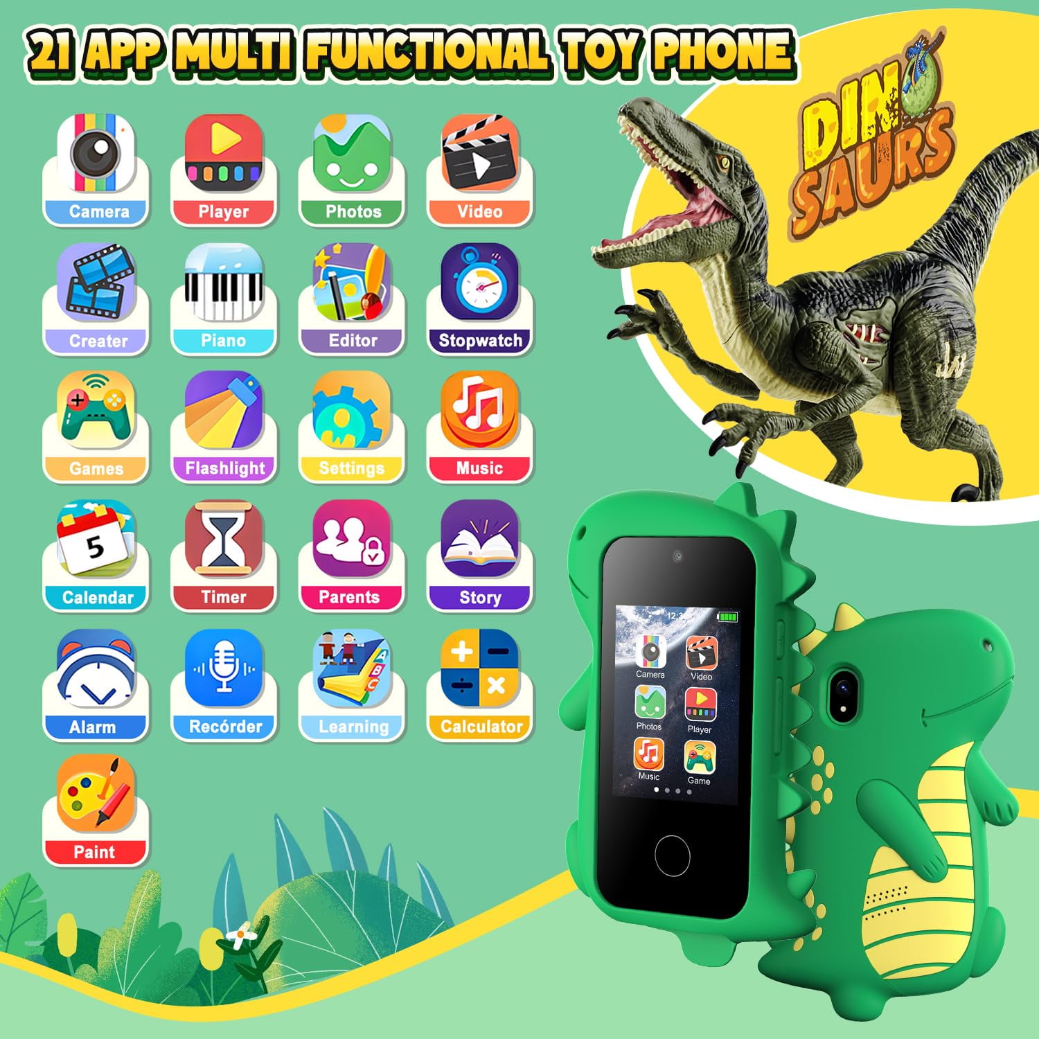 Gofunly Kids Smartphone Toy with Dual Camera and 32GB SD Card (Green, 2.8 in) 6d9p7