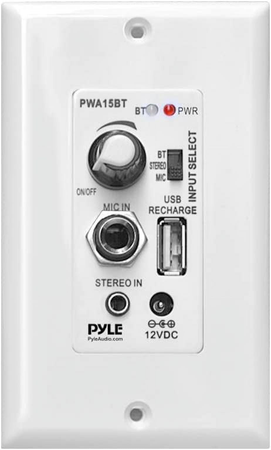 Pyle Bluetooth In-Wall Audio Control Amplifier Receiver (USB, Microphone & Aux Inputs, Standard Wall Plate Size) kbctn