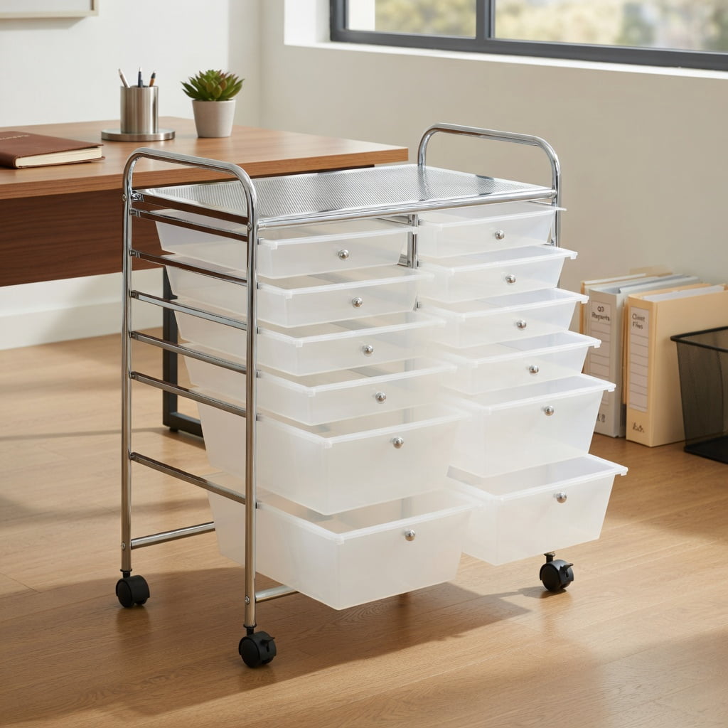 Topcobe 12-Drawer Rolling Storage Organizer Cart with Wheels (White, 12-Drawer) t4bjz