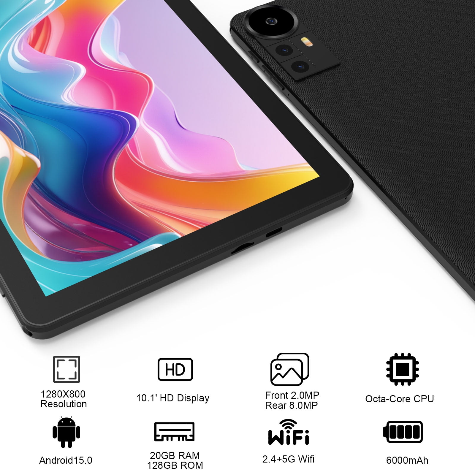 CUPEISI Android 15 Tablet 10.1 Inch (20GB RAM, 128GB ROM, 2TB Expandable, WiFi 6, Black, 2-in-1 Set with Keyboard, Mouse, Stylus) b6z46
