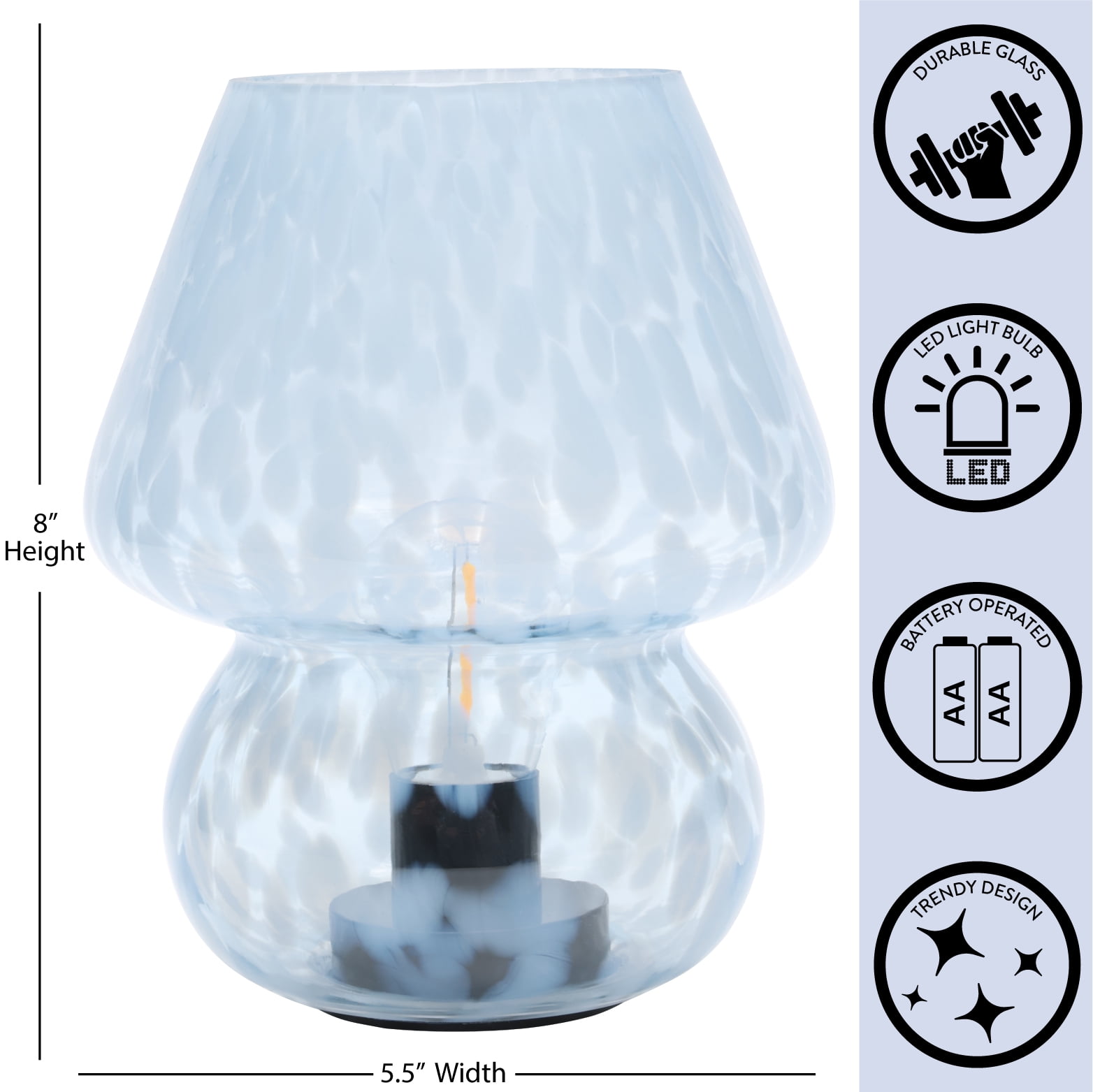 Urban Shop Mushroom Table Lamp, Tortoise Glass Accent Light (Blue, 8 in) 7tahg