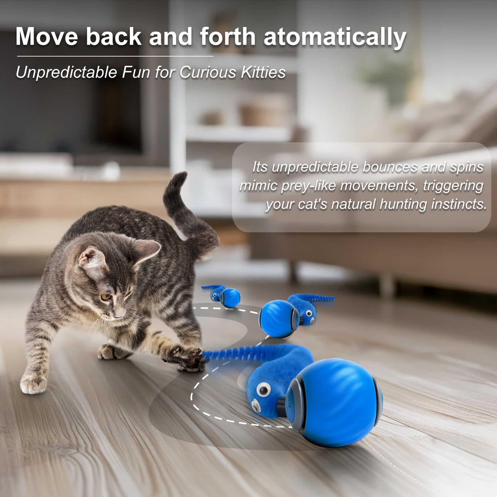 Risehigh Smart Interactive Cat Toy Ball, Rechargeable Automatic Rolling Toy with Feather Accessory (Blue) 9jac2