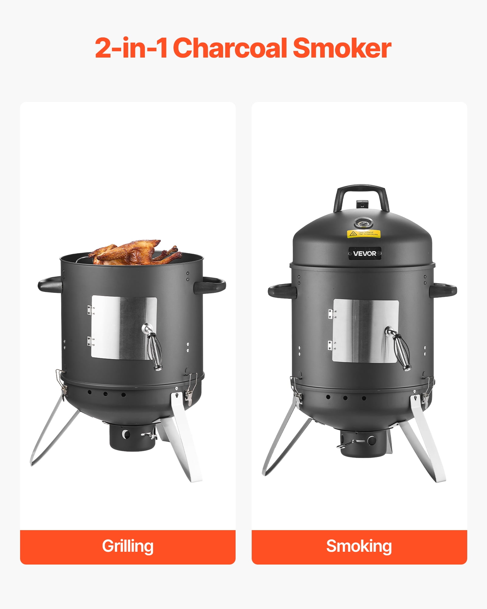 VEVOR Vertical Charcoal Smoker, 16 in BBQ Grill with Dual Grates, Temperature Gauge & Ash Tray (16 in) 18s53
